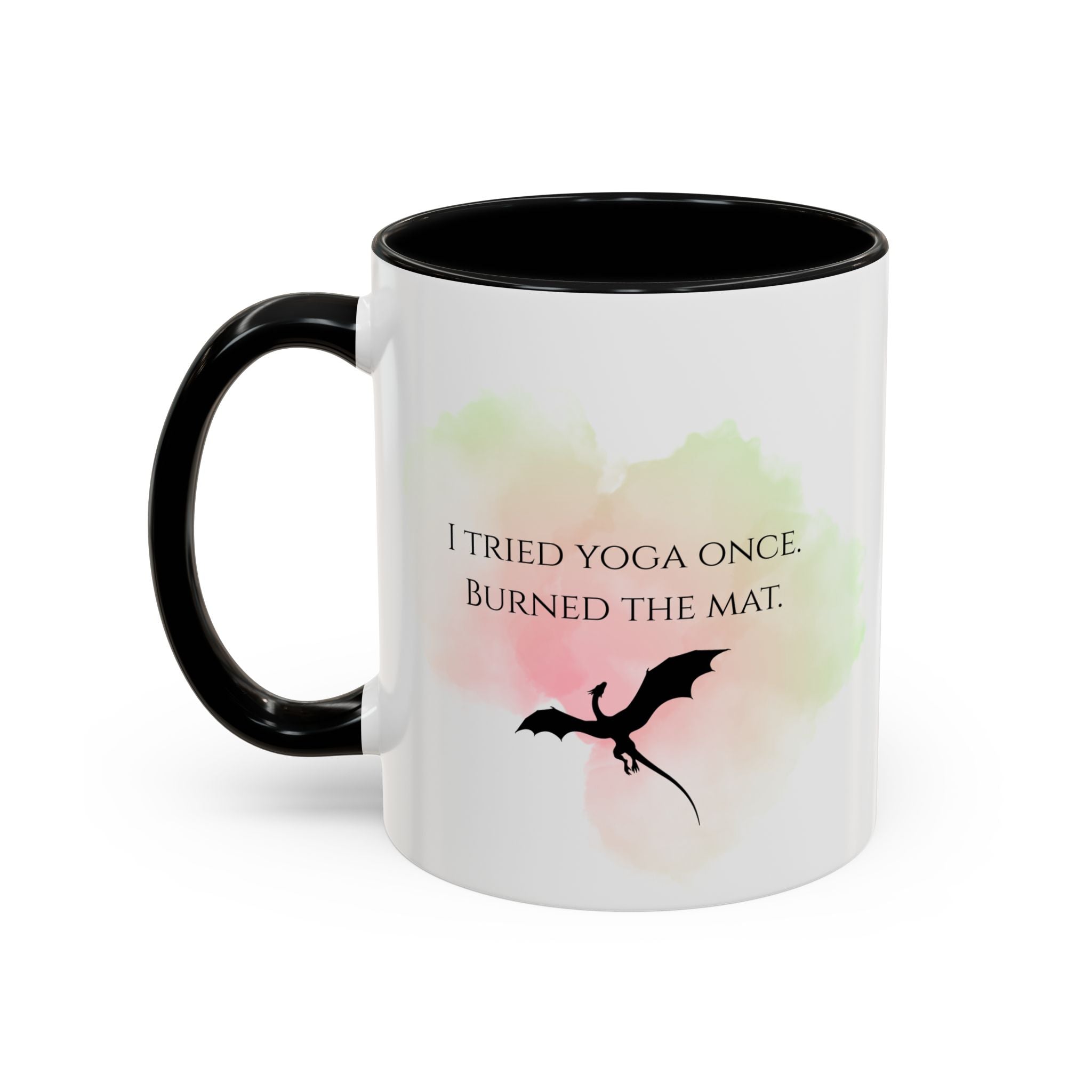 Yoga Humor Coffee Mug — "I Tried Yoga Once, Burned the Mat" Accent Mug