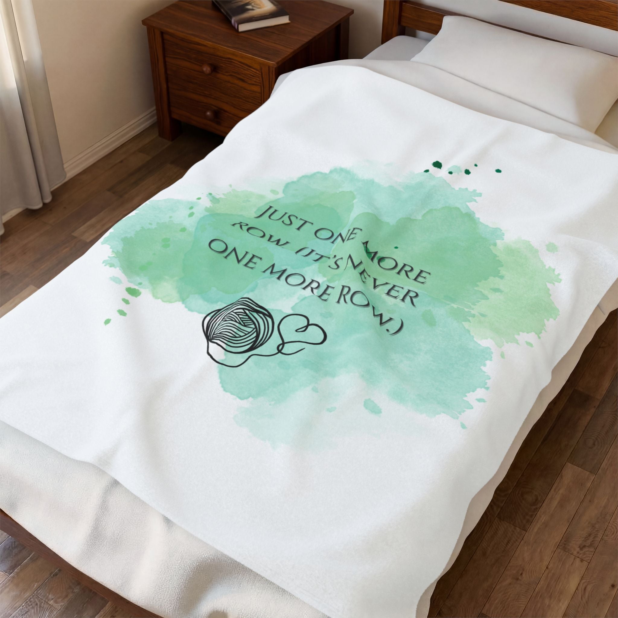 Knitting Quote Velveteen Plush Blanket – "Just One More Row. (It's Never One More Row.)"