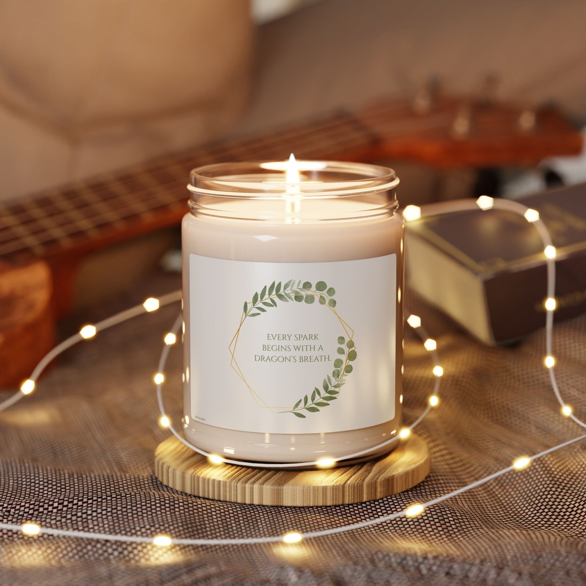 Soy Candle — "Every Spark Begins with a Dragon’s Breath" Botanical Scented Jar (9oz)
