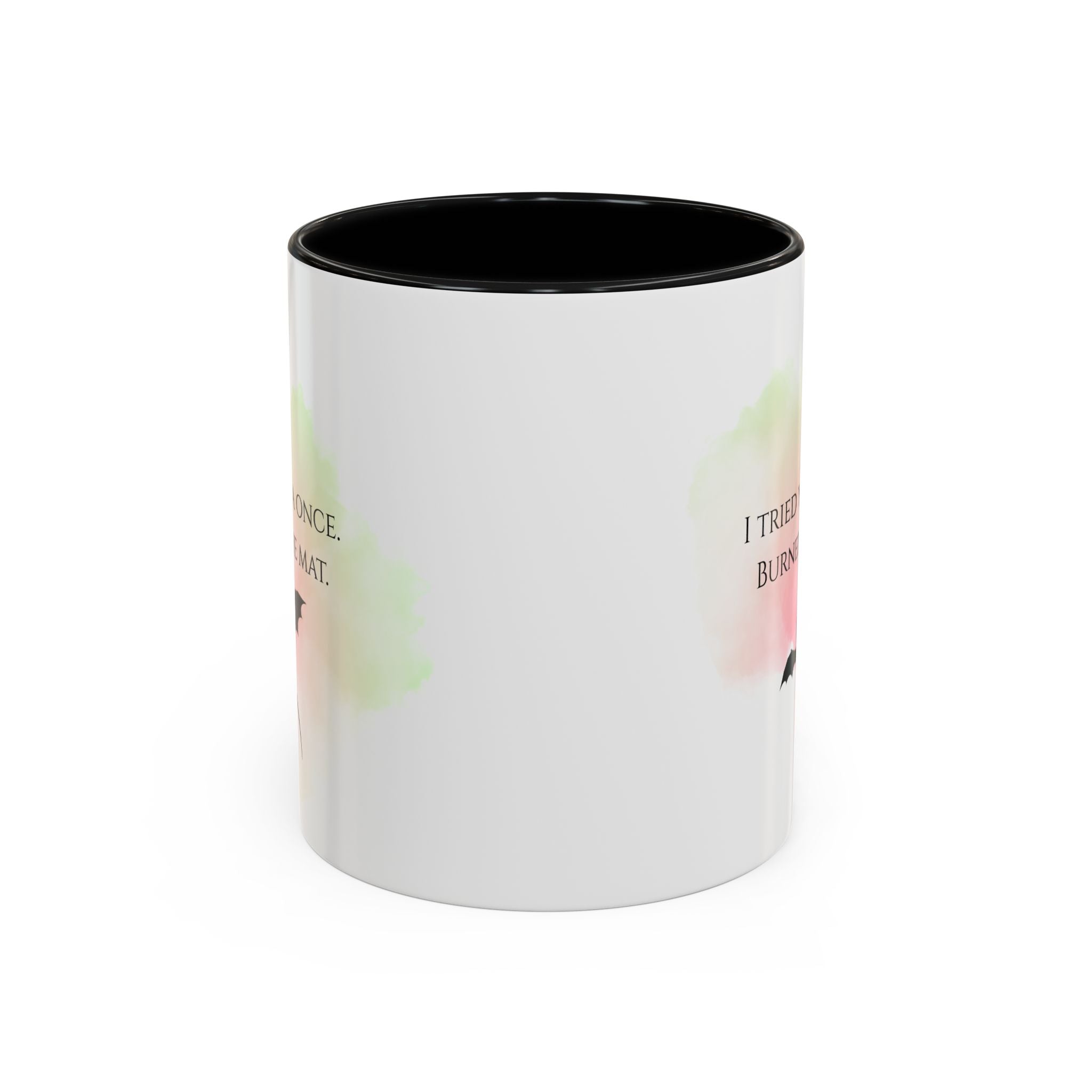 Yoga Humor Coffee Mug — "I Tried Yoga Once, Burned the Mat" Accent Mug