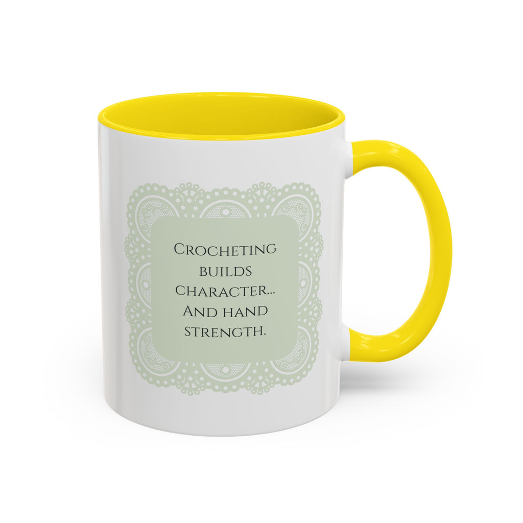 Funny Crochet Quote Accent Coffee Mug — Pastel Yarn Lover Gift (11/15oz)