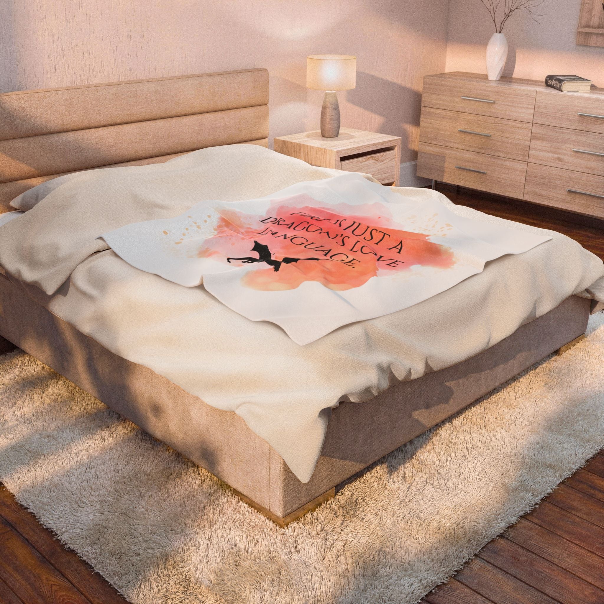 Velveteen Plush Blanket — “Fire Is Just A Dragon’s Love Language” Soft Throw for Fantasy Fans