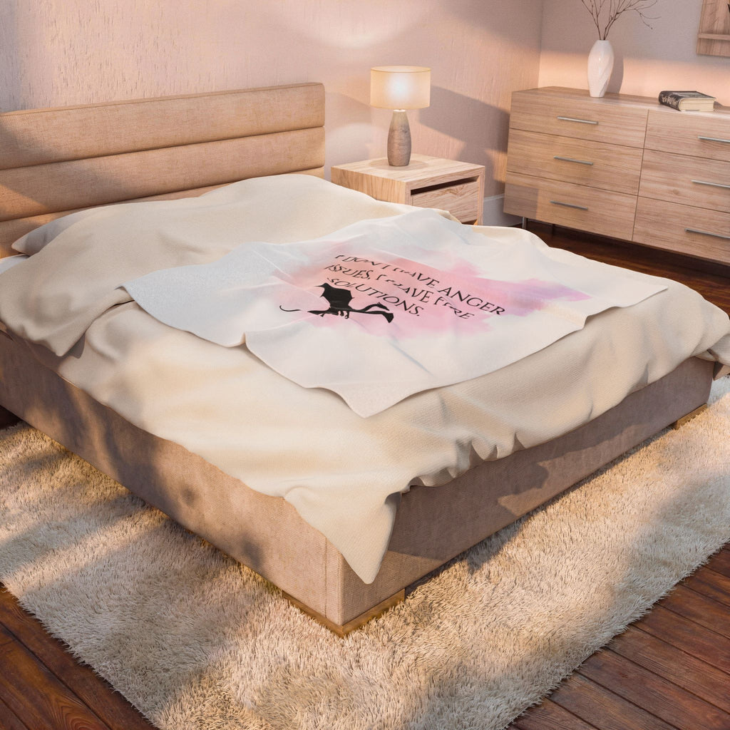 Velveteen Plush Blanket — "I Don't Have Anger Issues, I Have Fire Solutions" Dragon Throw