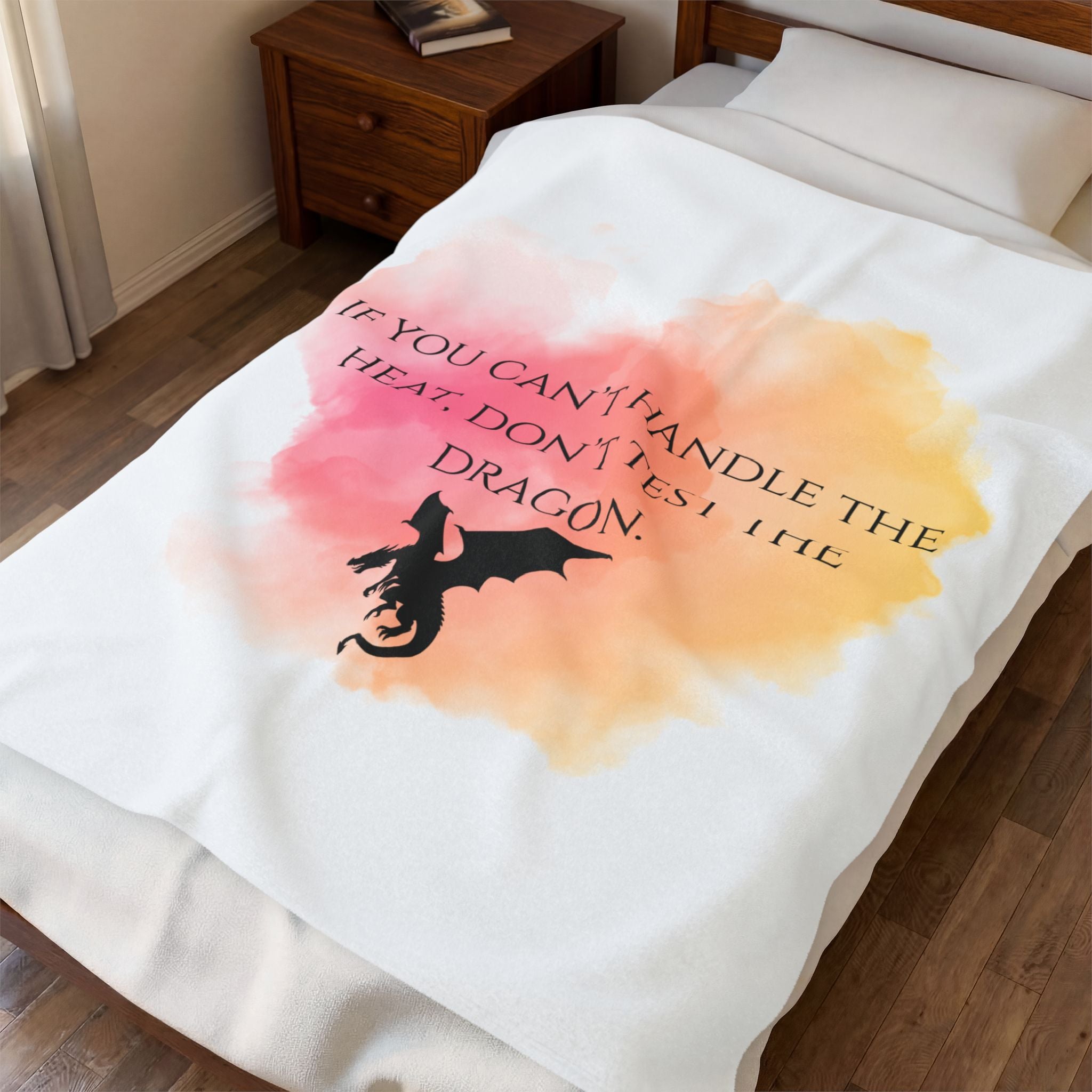 Dragon Quote Plush Blanket - "If You Can't Handle the Heat, Don't Test the Dragon" Velveteen Throw