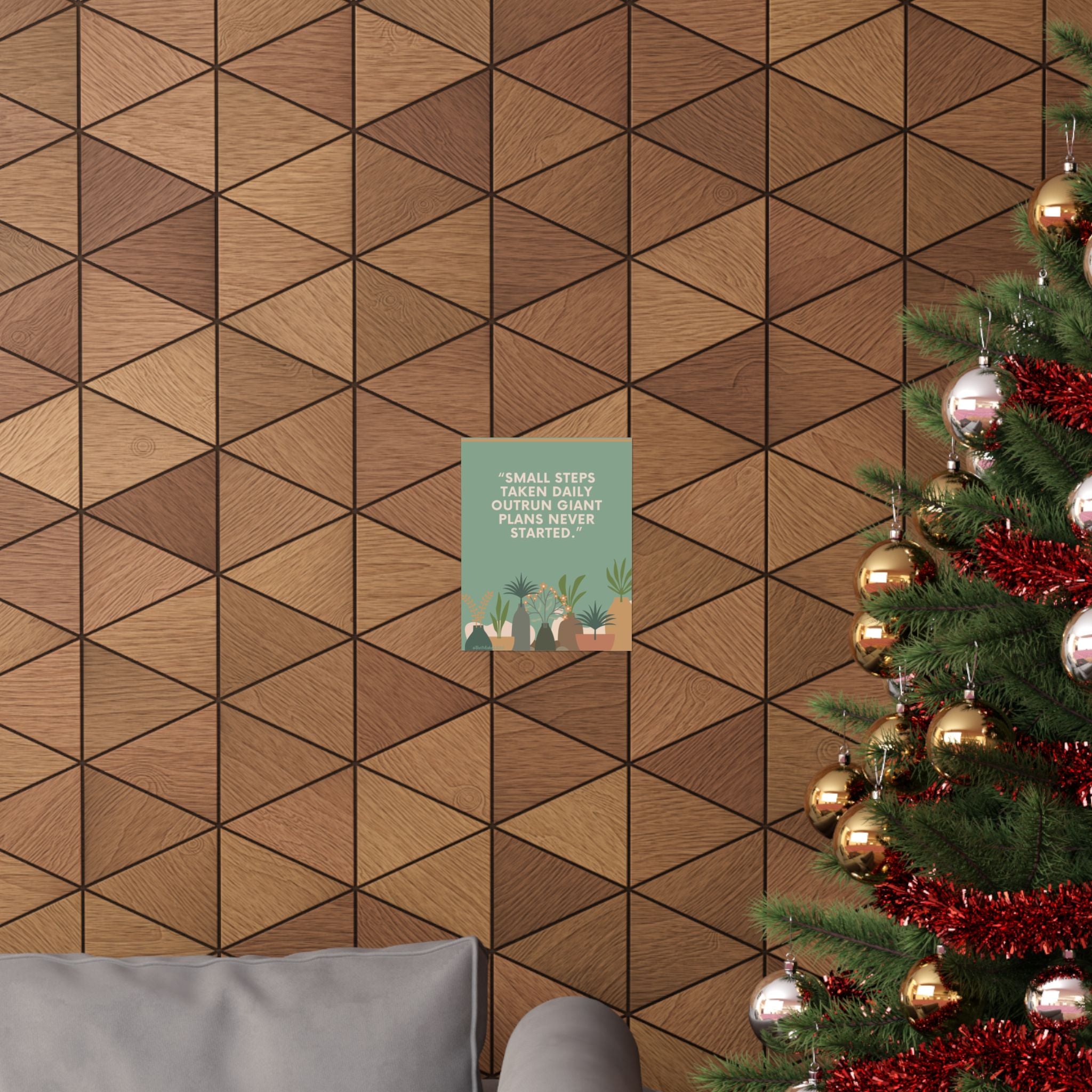 Motivational Plant Quote Poster — “Small Steps Taken Daily Outrun Giant Plans Never Started” Matte Vertical Print