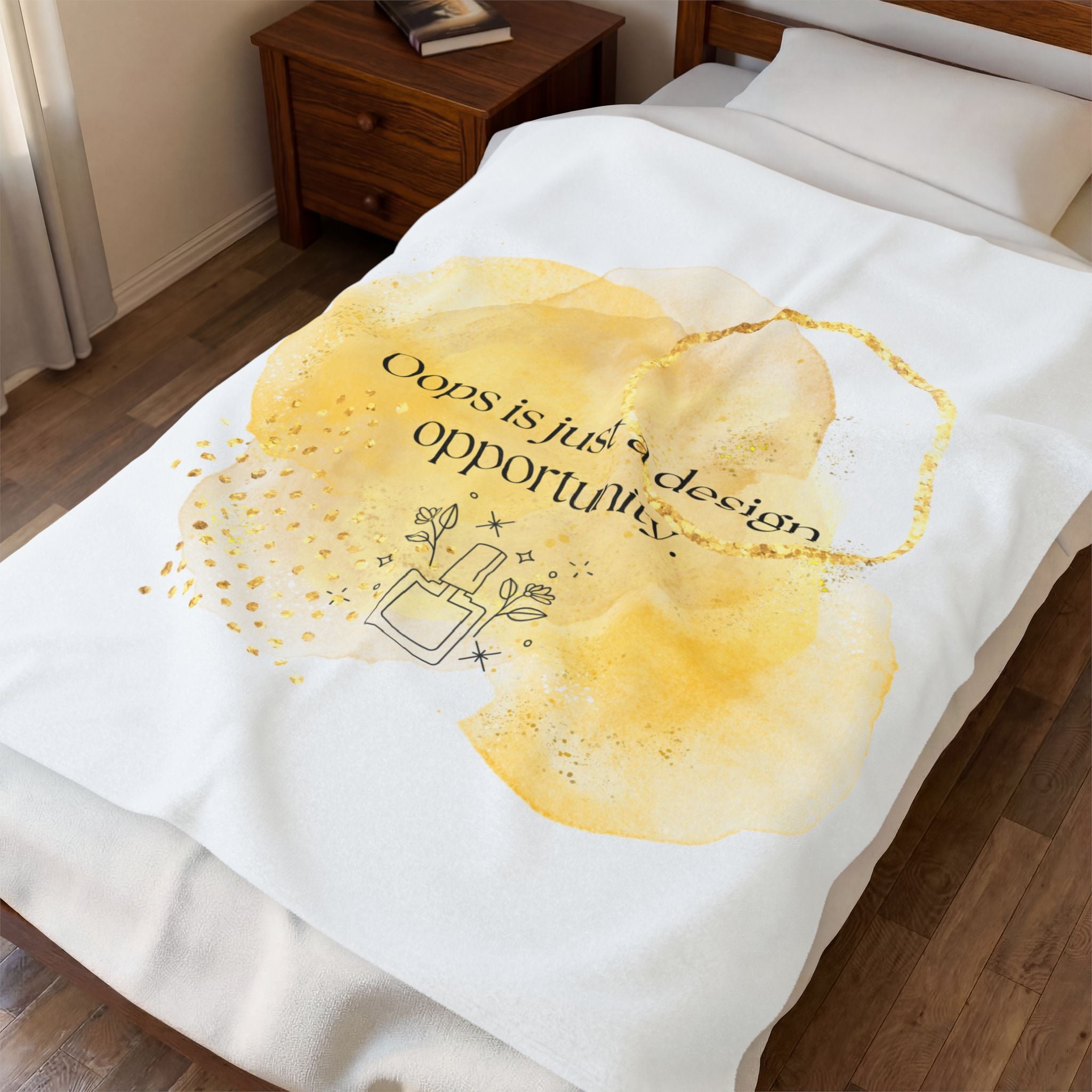 Velveteen Plush Blanket - "Oops is just a design opportunity" Yellow Watercolor Art Throw