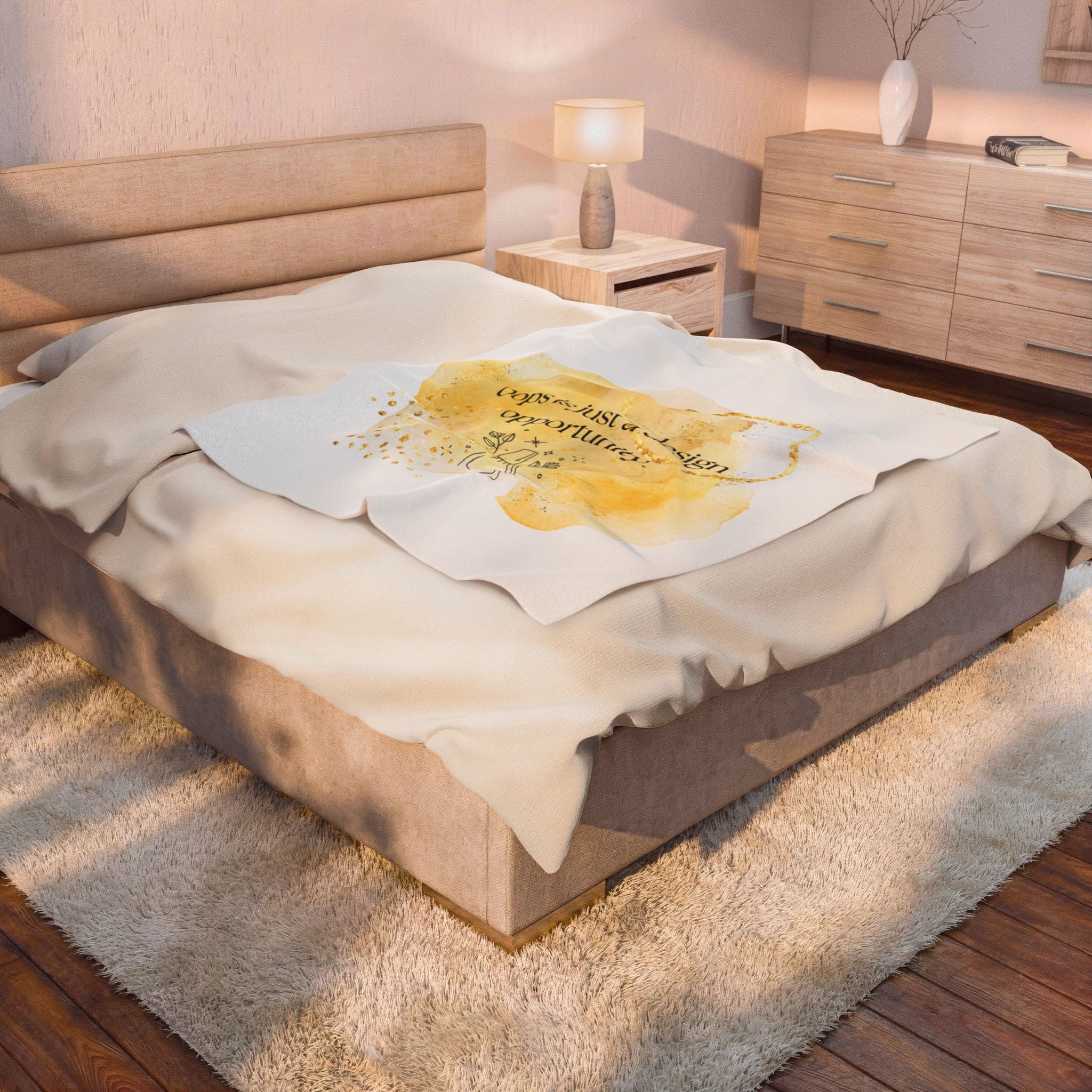 Velveteen Plush Blanket - "Oops is just a design opportunity" Yellow Watercolor Art Throw