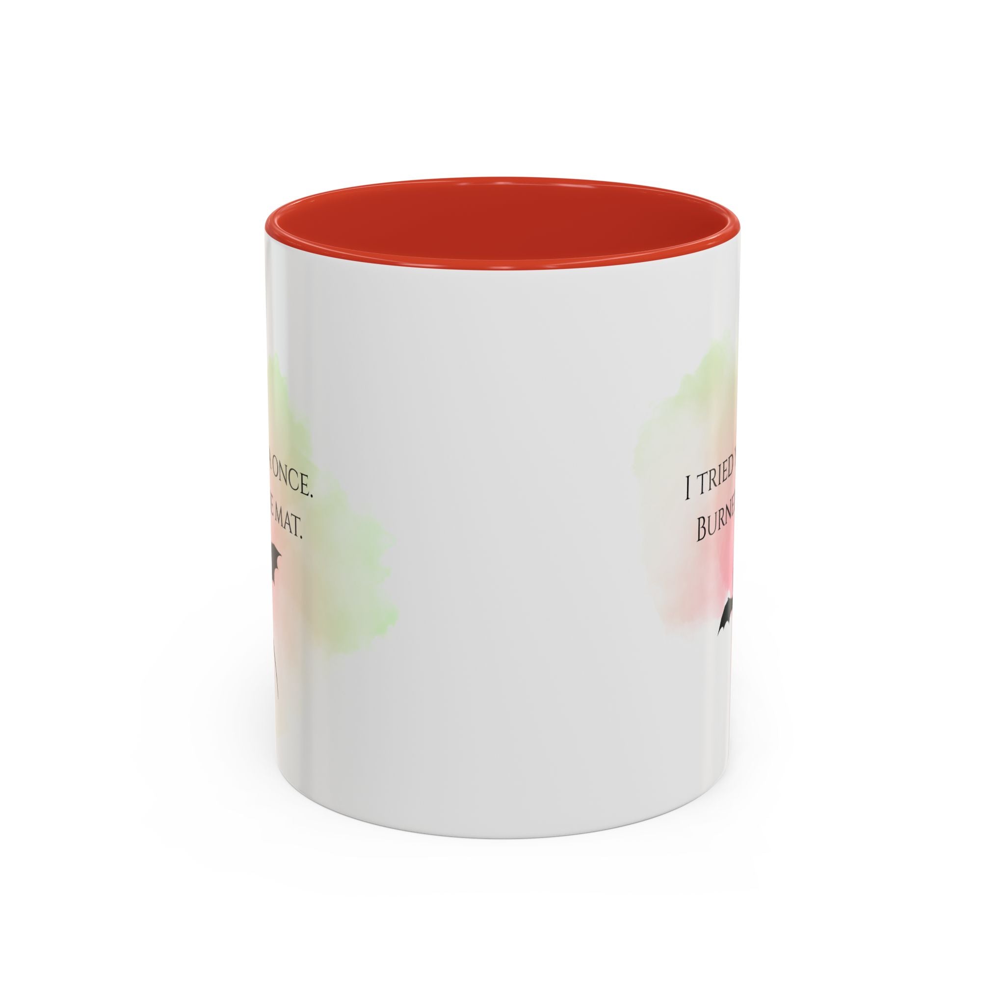 Yoga Humor Coffee Mug — "I Tried Yoga Once, Burned the Mat" Accent Mug
