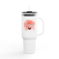 40oz Insulated Travel Mug — Pink Watercolor "Yes, I Breathe Fire" Design