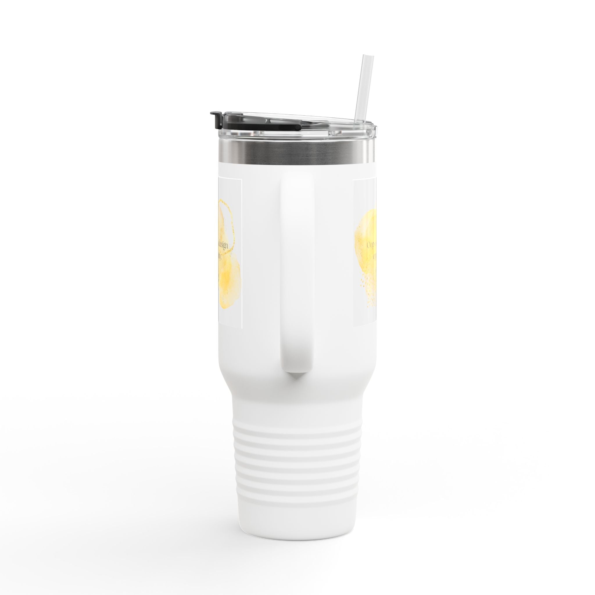 40oz Insulated Travel Mug — Yellow Watercolor Lemon 'Chaos is Just a Delicious Opportunity'