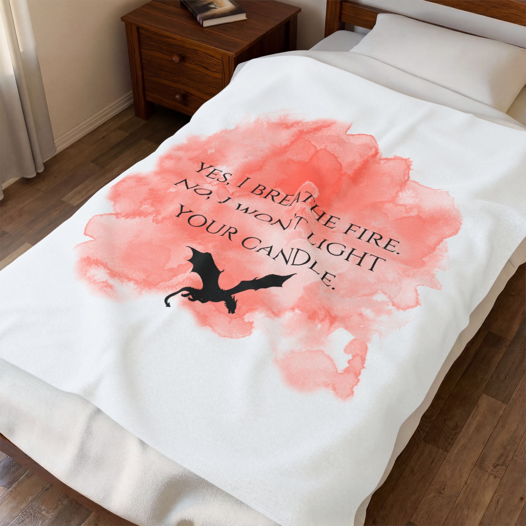 Velveteen Plush Blanket — "Yes, I Breathe Fire" Dragon Quote Throw