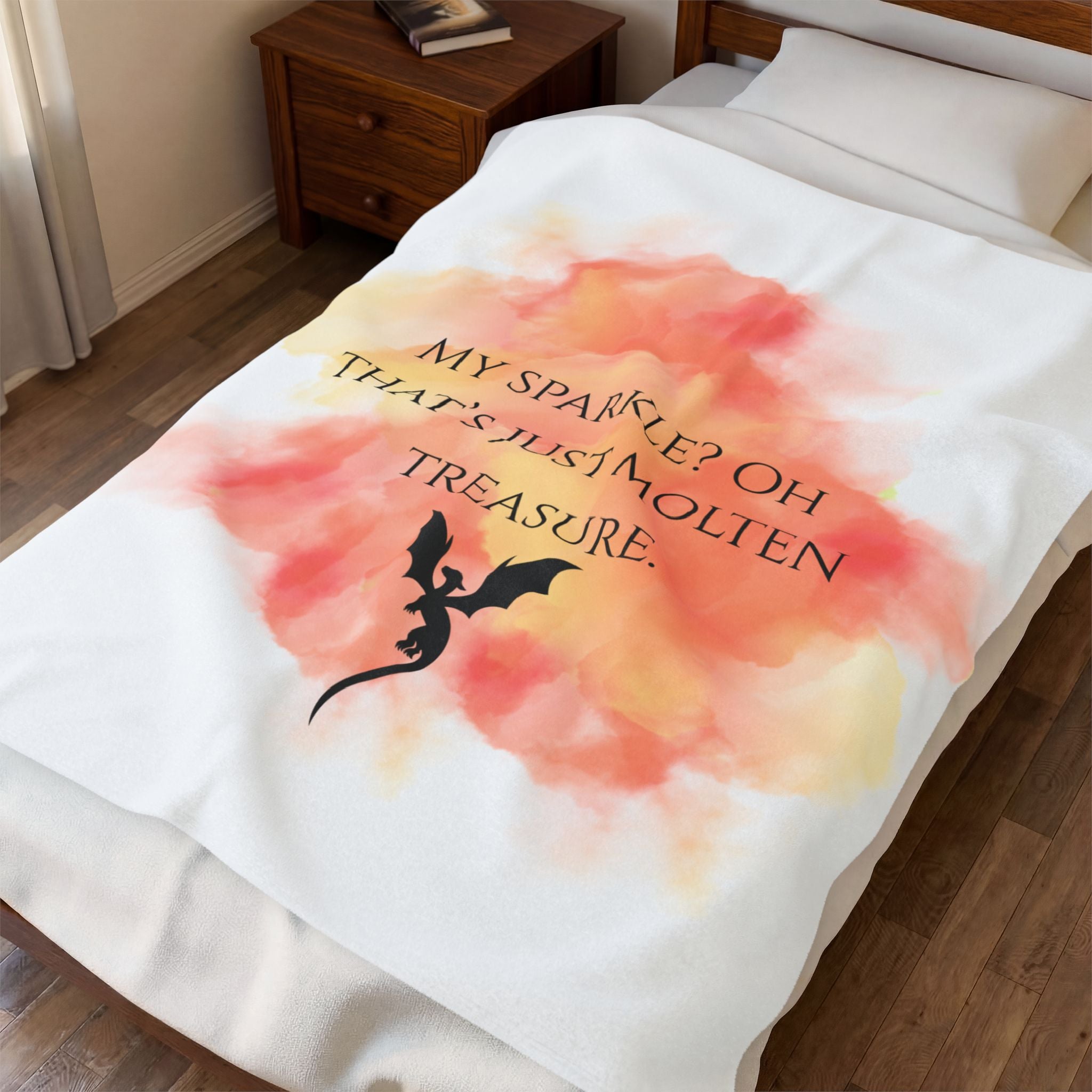Velveteen Plush Blanket — "My Sparkle? Oh That's Just Molten Treasure" Dragon Watercolor Throw
