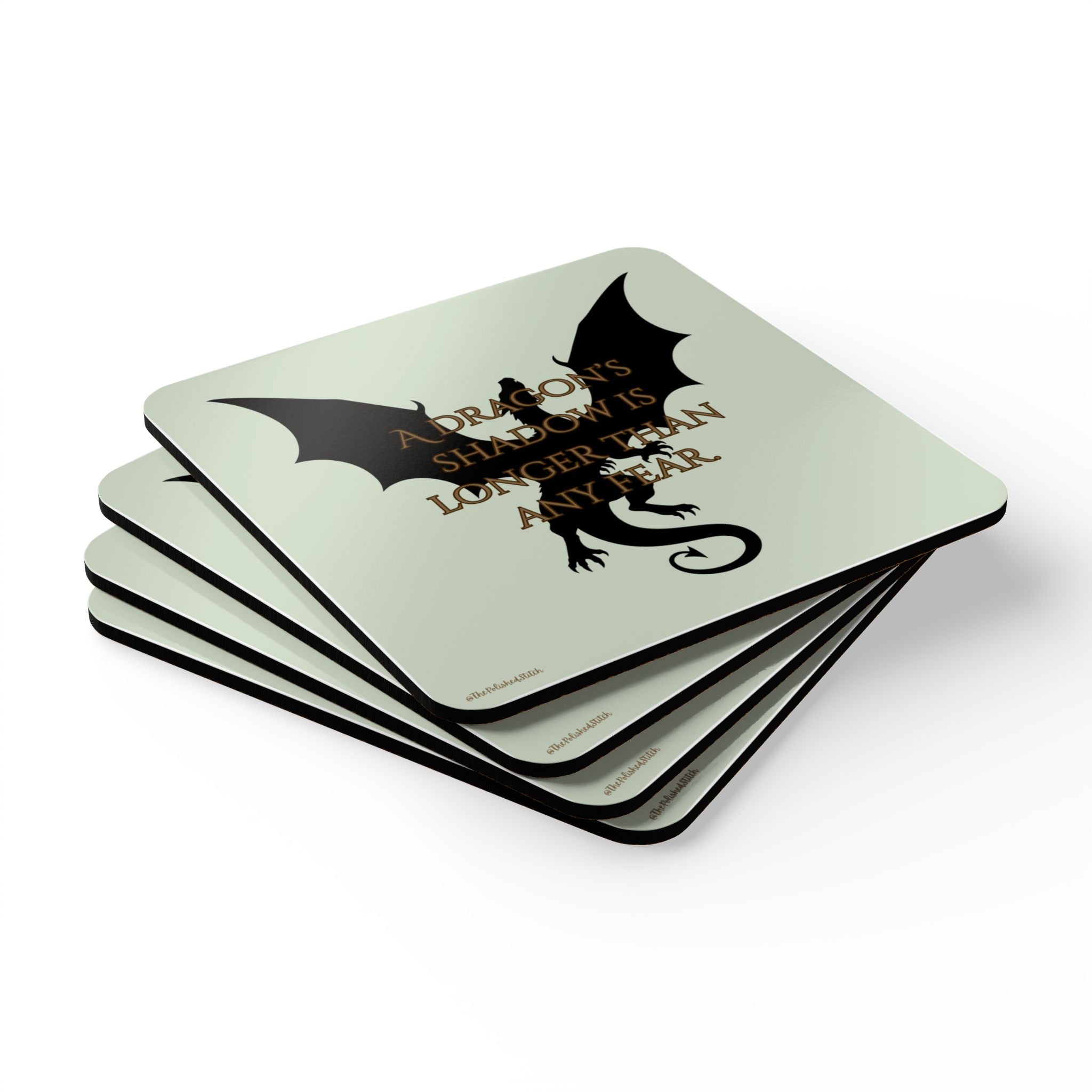 Dragon Silhouette Cork Coaster Set — "A Dragon's Shadow Is Longer Than Any Fear"