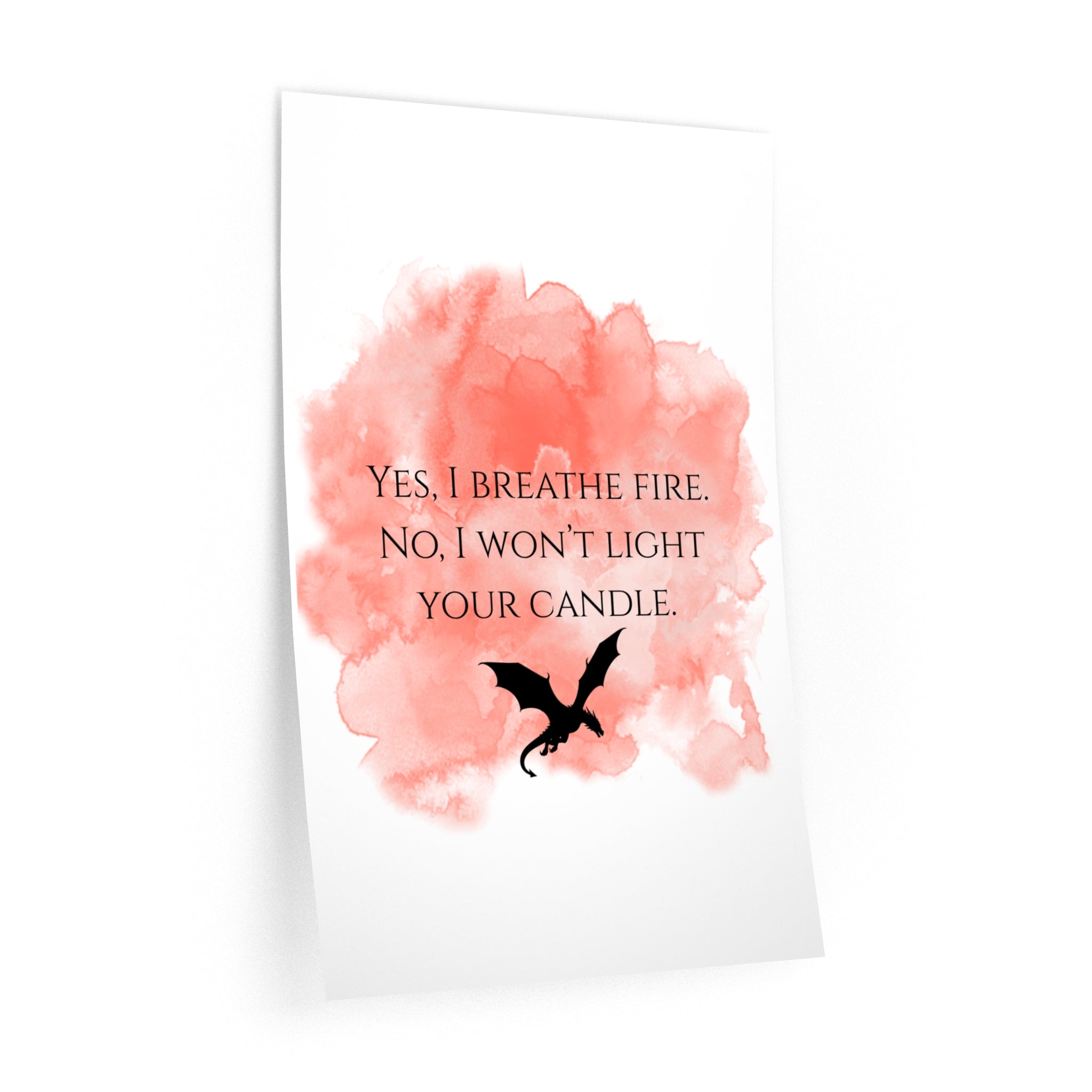 Dragon Quote Wall Decal — "Yes, I breathe fire. No, I won't light your candle." Watercolor Accent