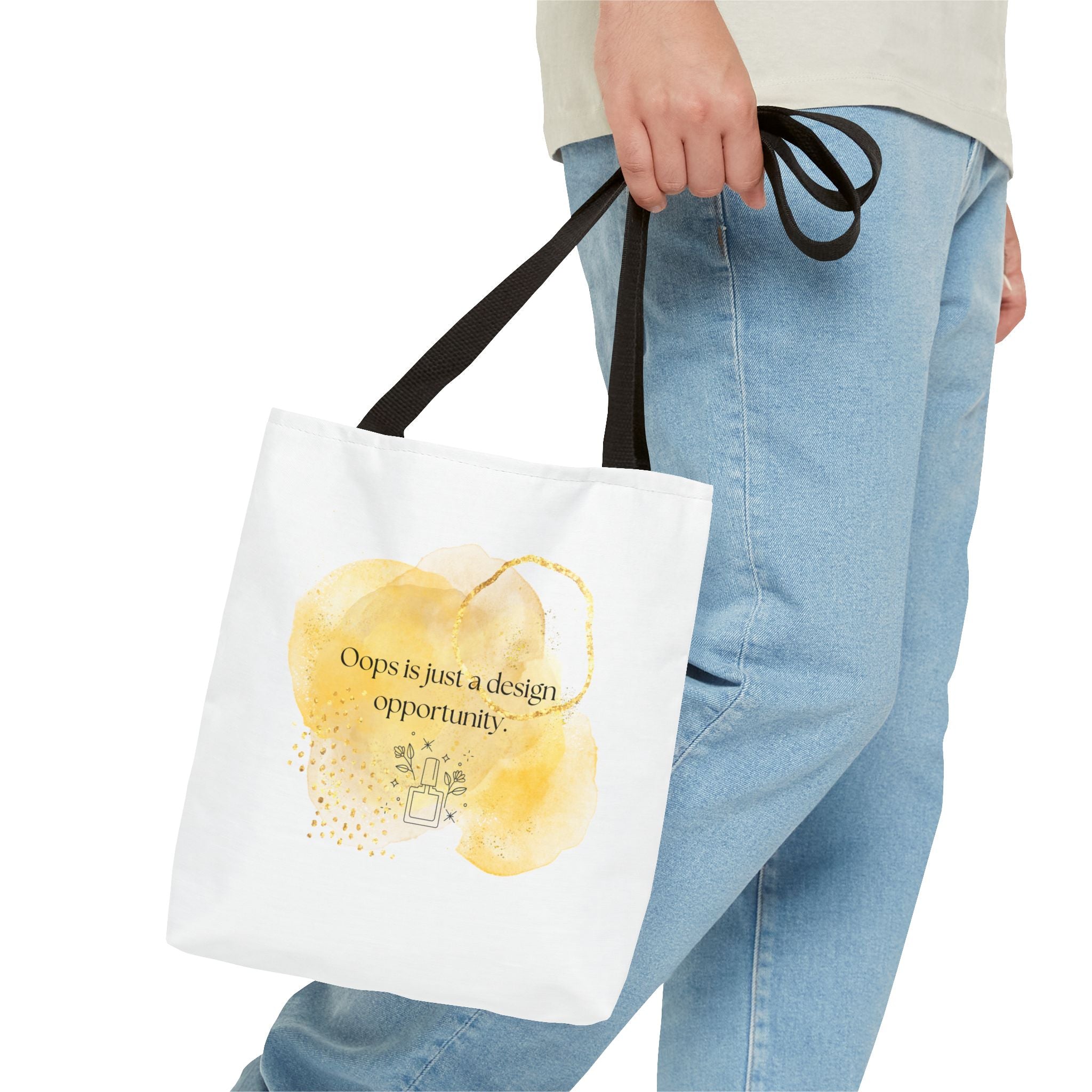 Inspirational Watercolor Tote Bag — "Oops is just a design opportunity"