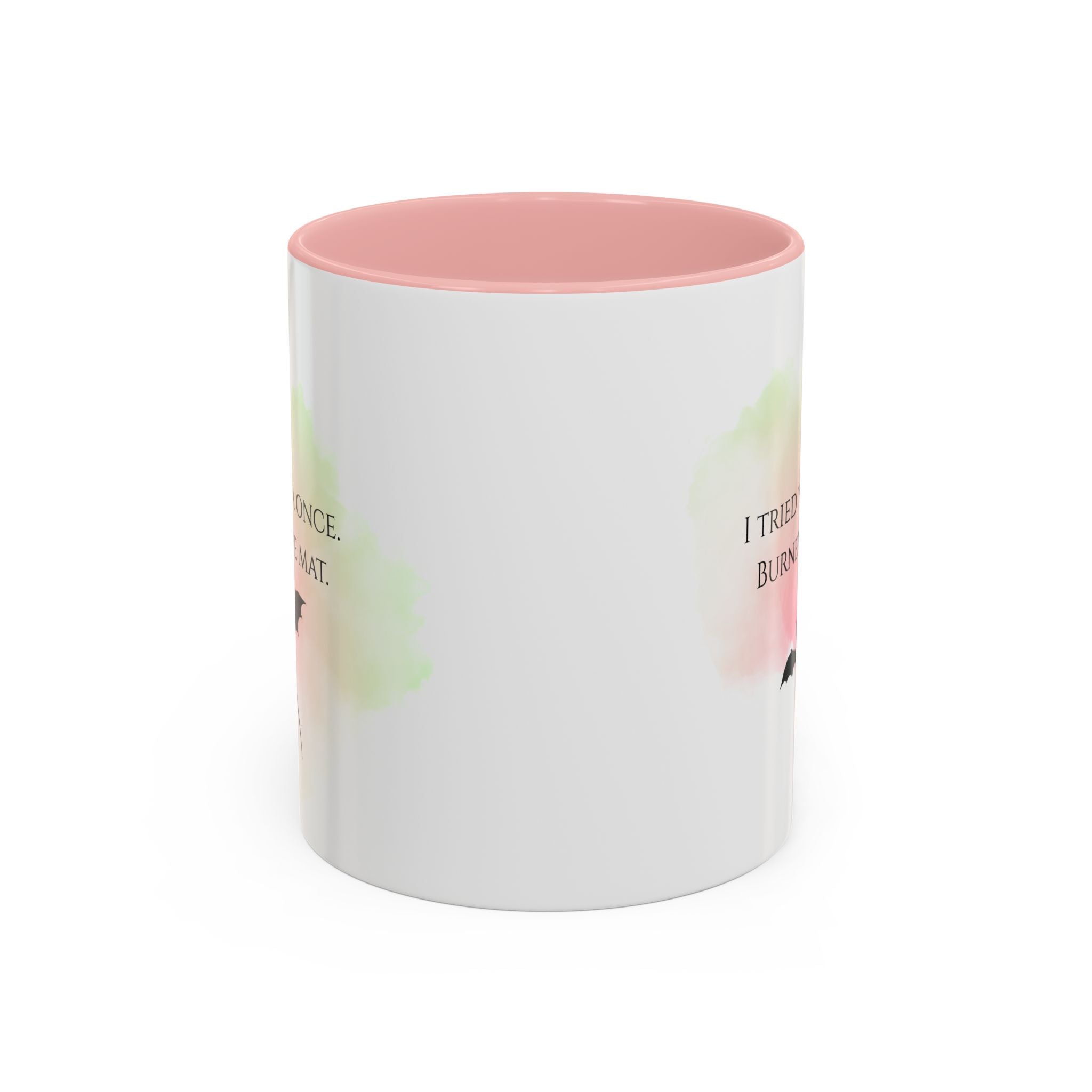 Yoga Humor Coffee Mug — "I Tried Yoga Once, Burned the Mat" Accent Mug