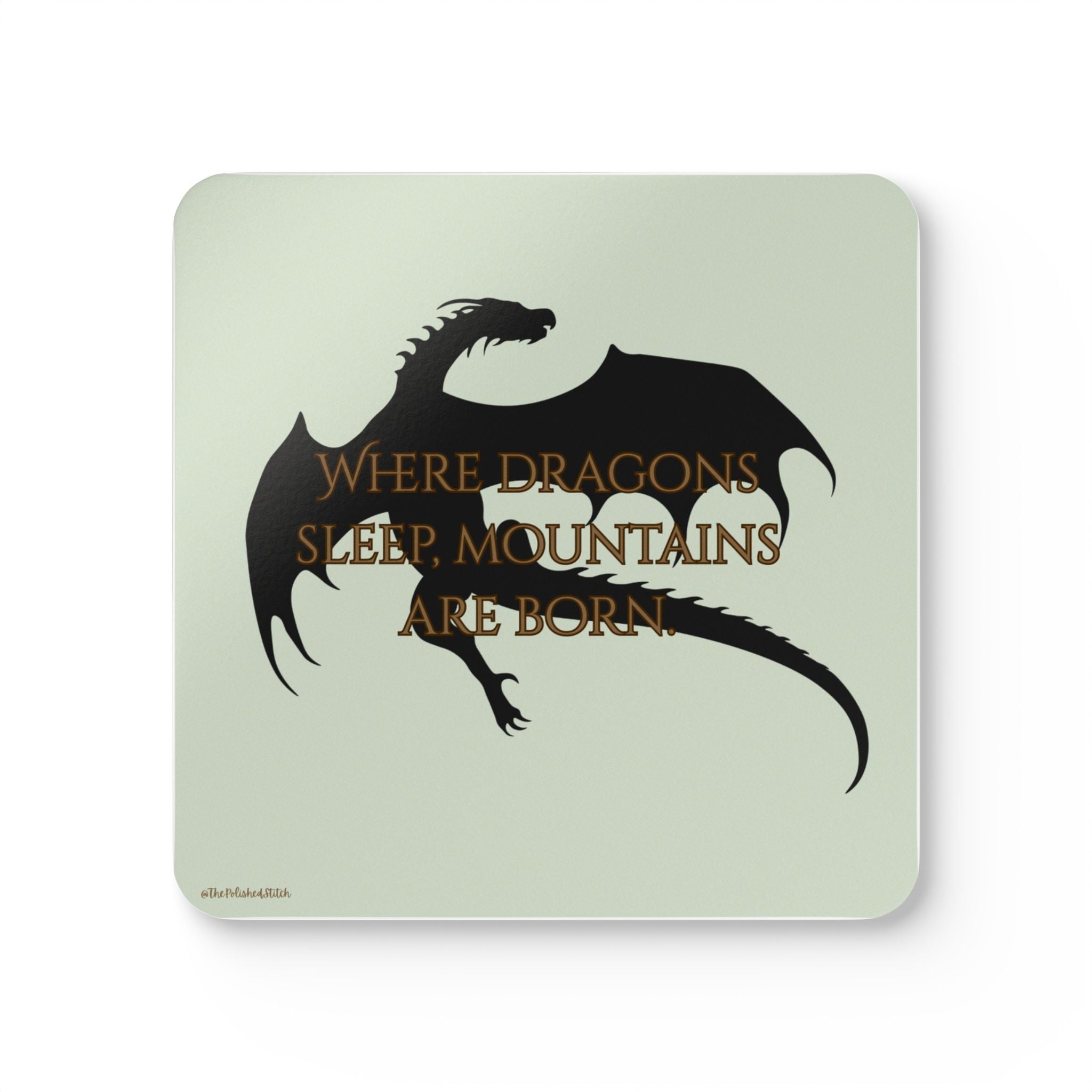 Dragon Silhouette Cork Coaster Set — "Where Dragons Sleep, Mountains Are Born"