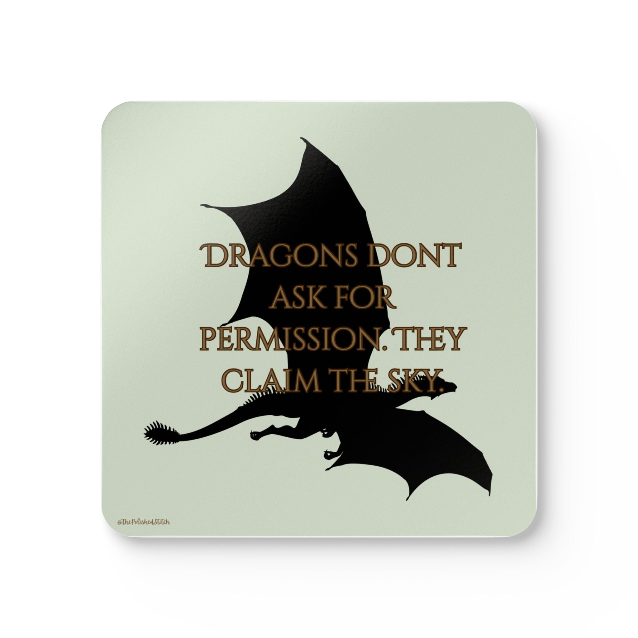 Dragon Silhouette Cork Coaster Set – "Dragons Don't Ask For Permission, They Claim The Sky"