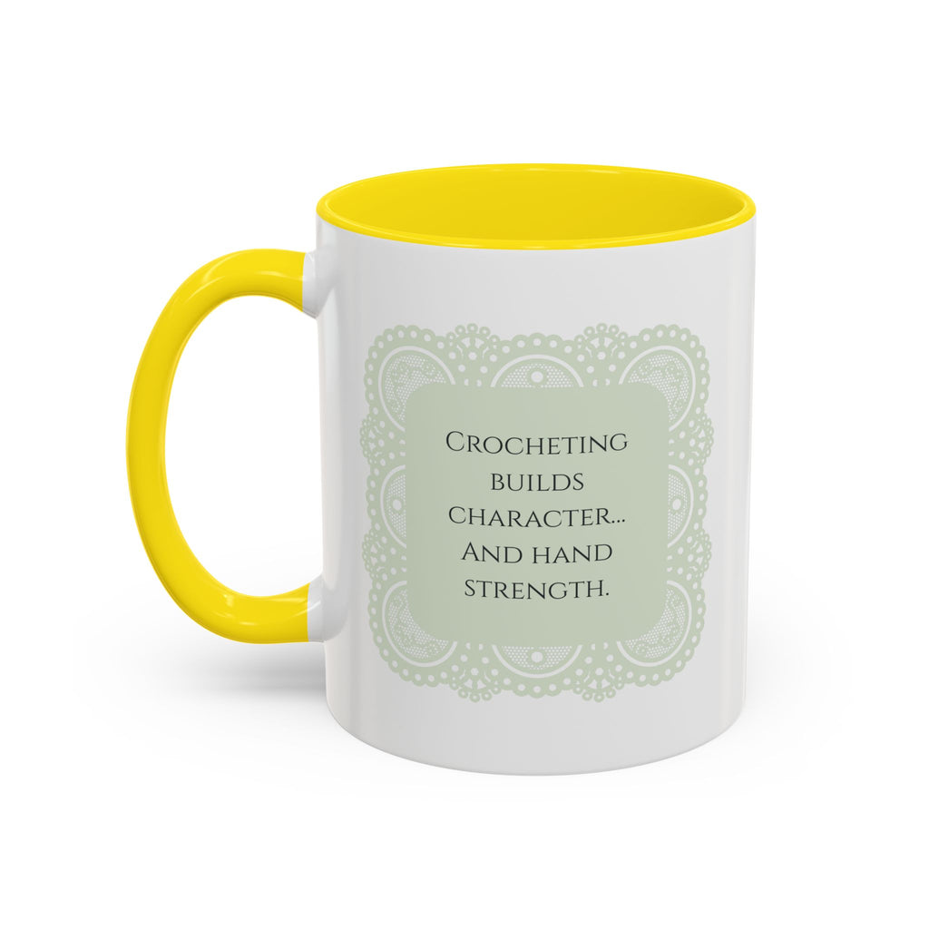 Funny Crochet Quote Accent Coffee Mug — Pastel Yarn Lover Gift (11/15oz)