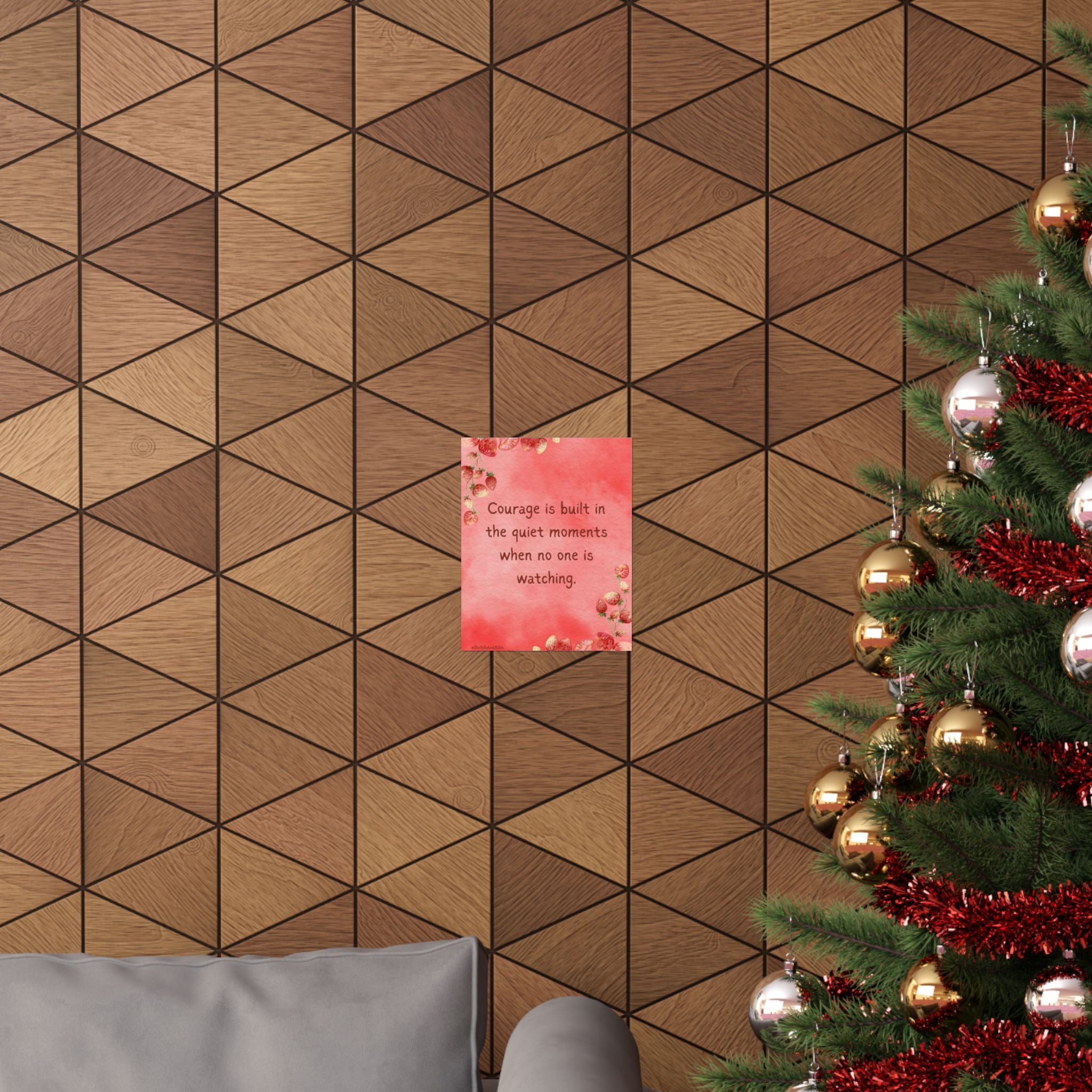 Motivational Strawberry Watercolor Poster — "Courage is built in the quiet moments when no one is watching."