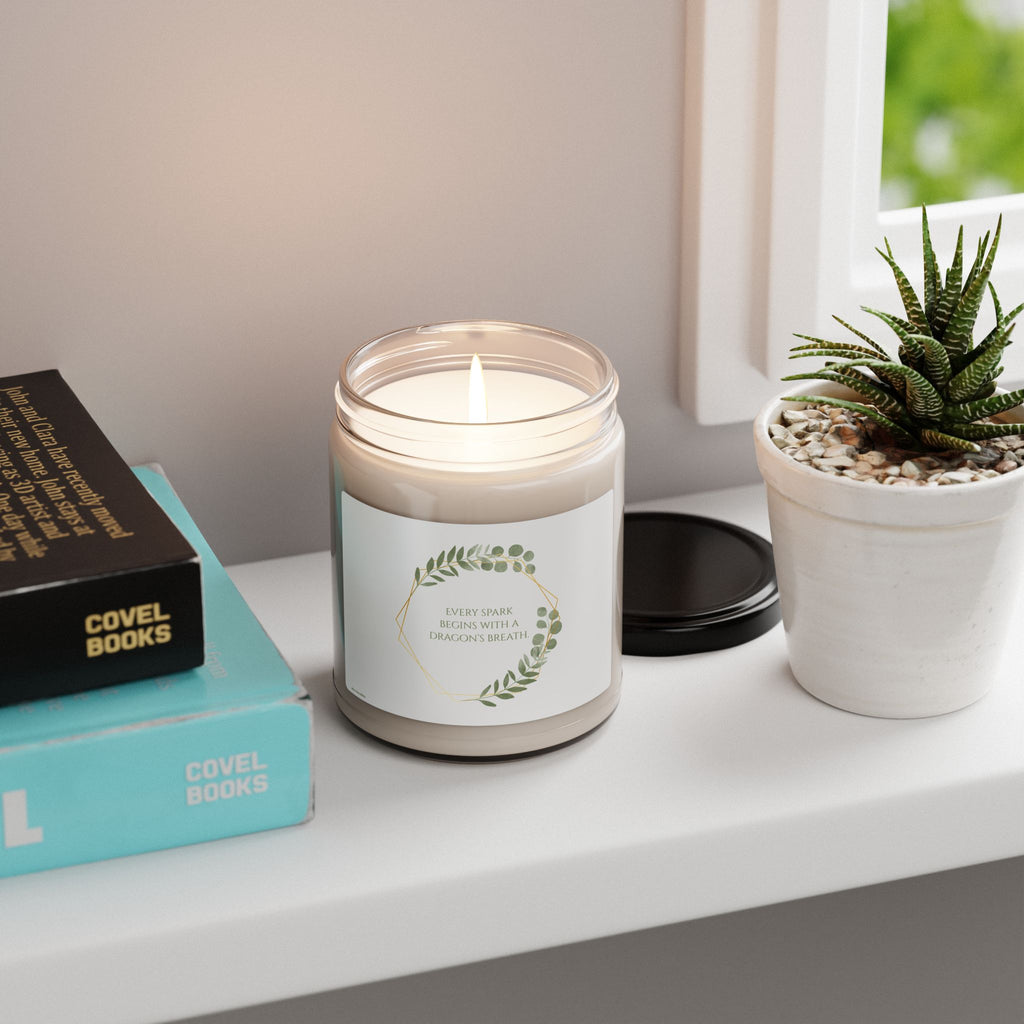 Soy Candle — "Every Spark Begins with a Dragon’s Breath" Botanical Scented Jar (9oz)