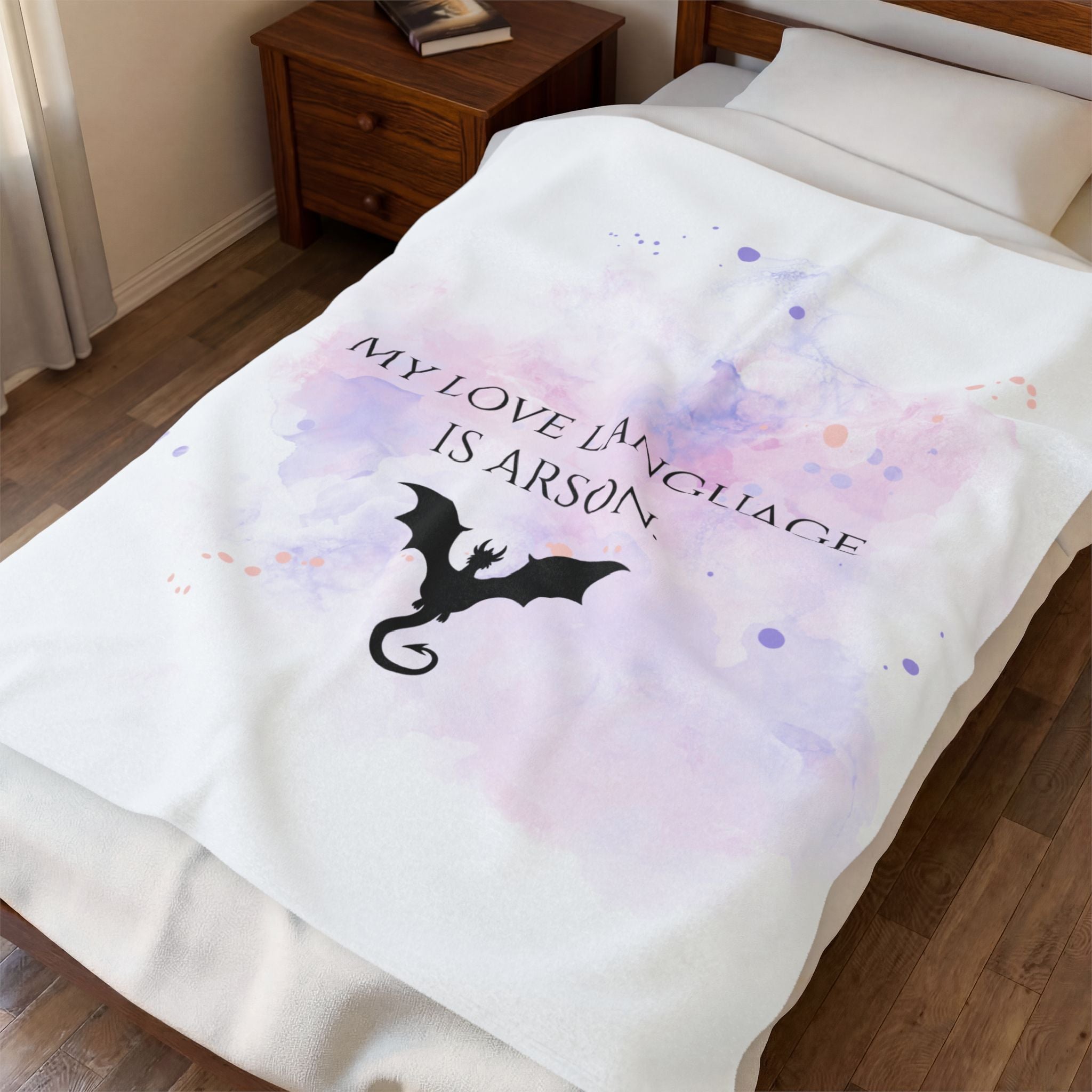 Velveteen Plush Blanket — "My Love Language Is Arson" Dragon Cozy Throw