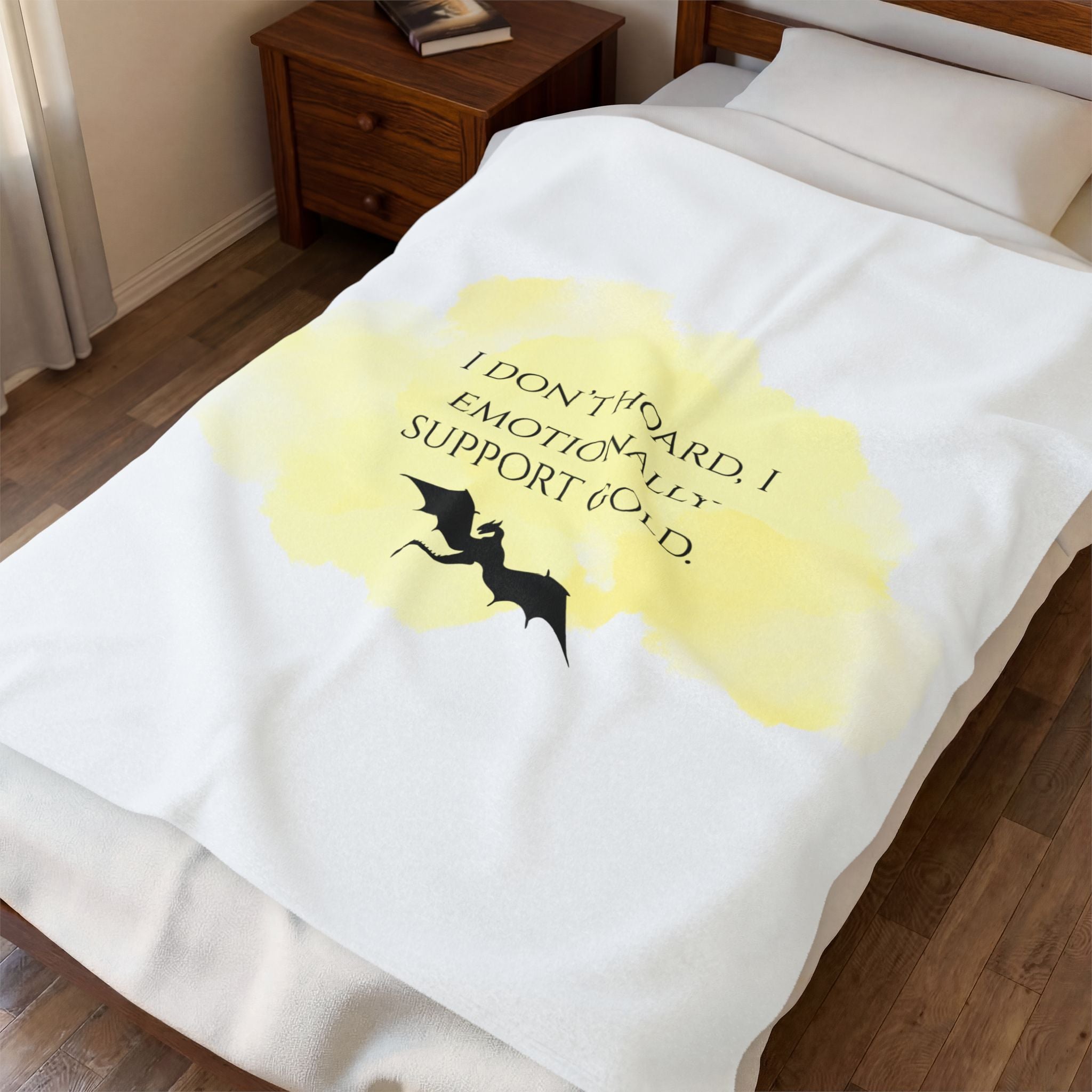 Velveteen Plush Blanket — "I Don't Hoard, I Emotionally Support Gold" Bat Design