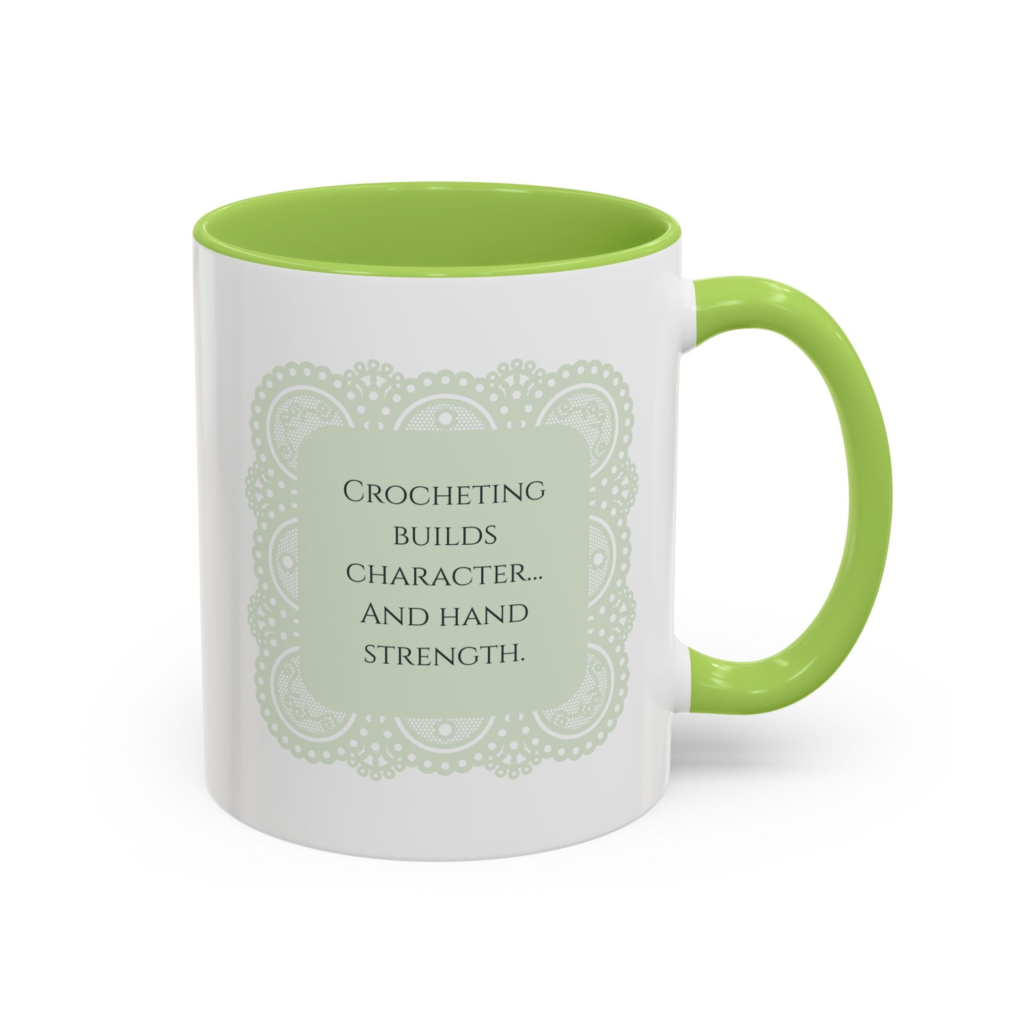 Funny Crochet Quote Accent Coffee Mug — Pastel Yarn Lover Gift (11/15oz)