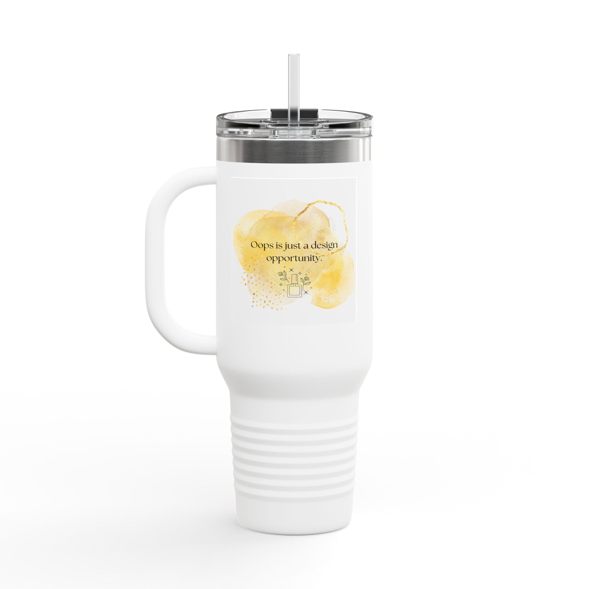 40oz Insulated Travel Mug — Yellow Watercolor Lemon 'Chaos is Just a Delicious Opportunity'