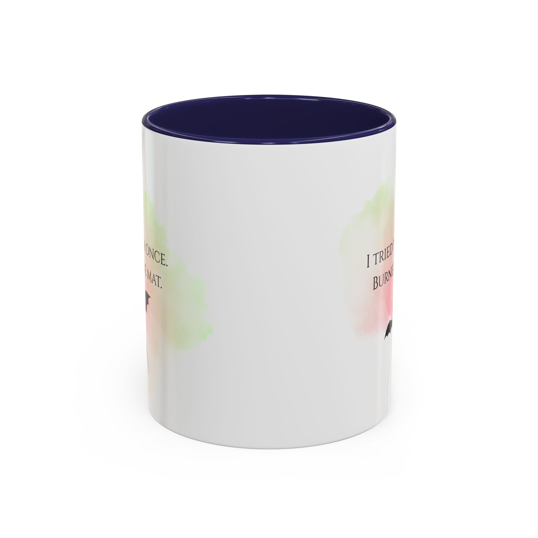 Yoga Humor Coffee Mug — "I Tried Yoga Once, Burned the Mat" Accent Mug