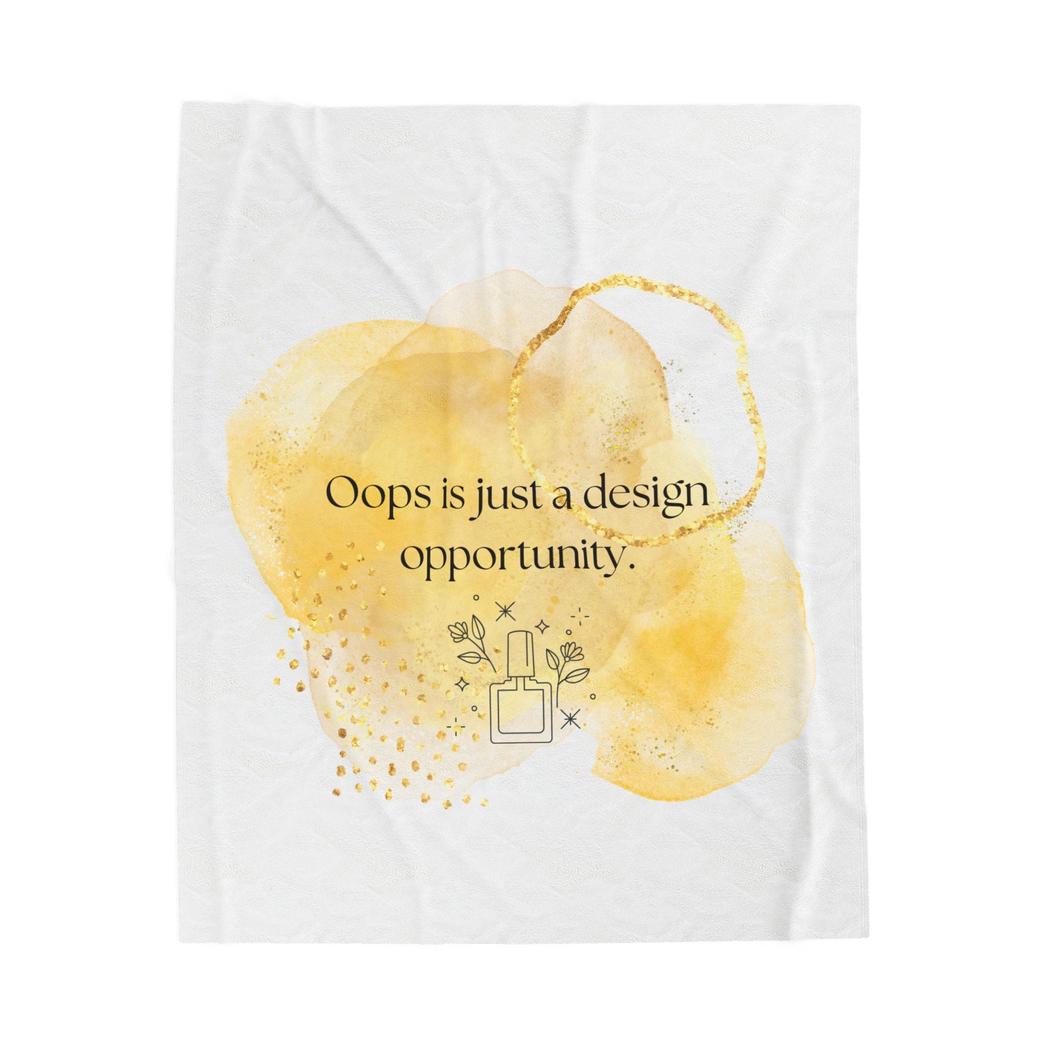 Velveteen Plush Blanket - "Oops is just a design opportunity" Yellow Watercolor Art Throw