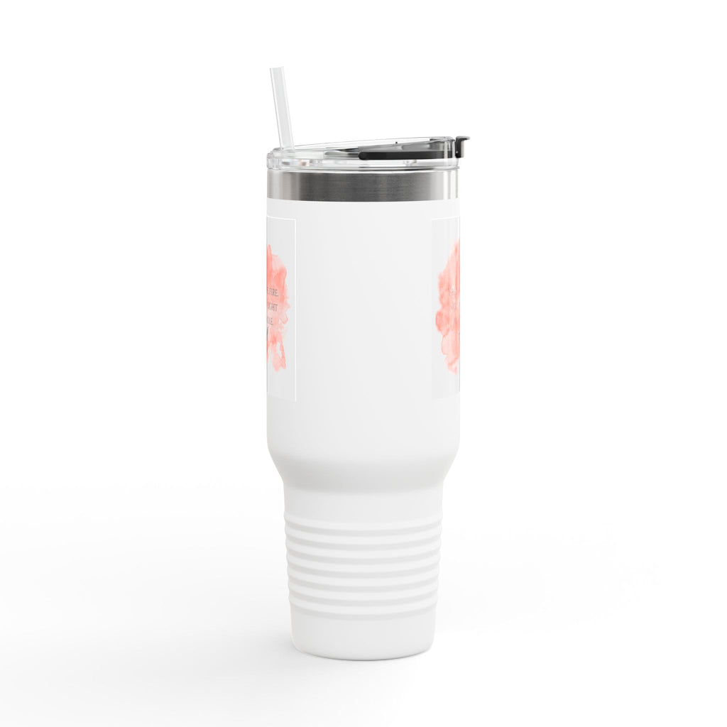 40oz Insulated Travel Mug — Pink Watercolor "Yes, I Breathe Fire" Design