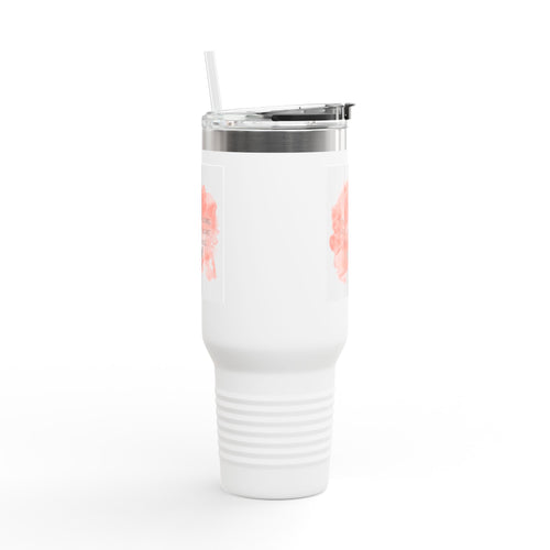 40oz Insulated Travel Mug — Pink Watercolor "Yes, I Breathe Fire" Design