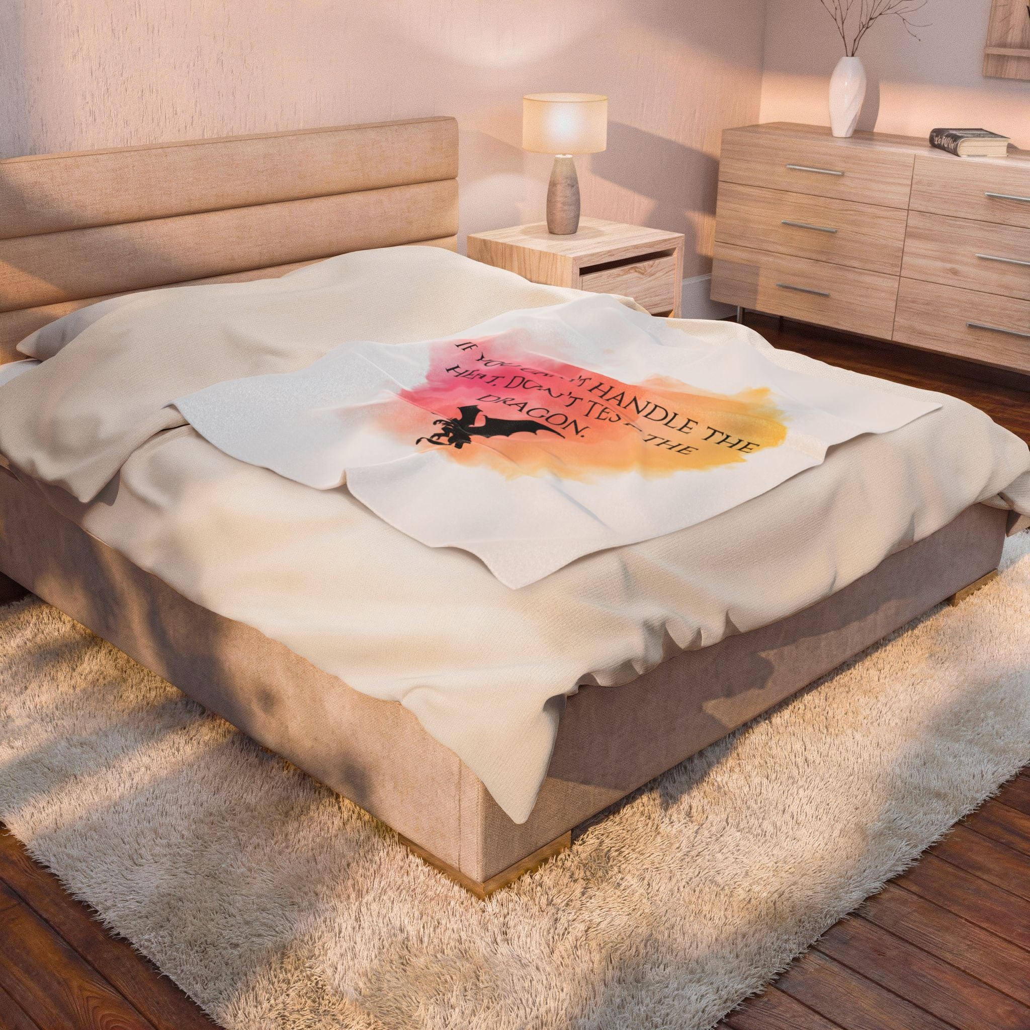 Dragon Quote Plush Blanket - "If You Can't Handle the Heat, Don't Test the Dragon" Velveteen Throw