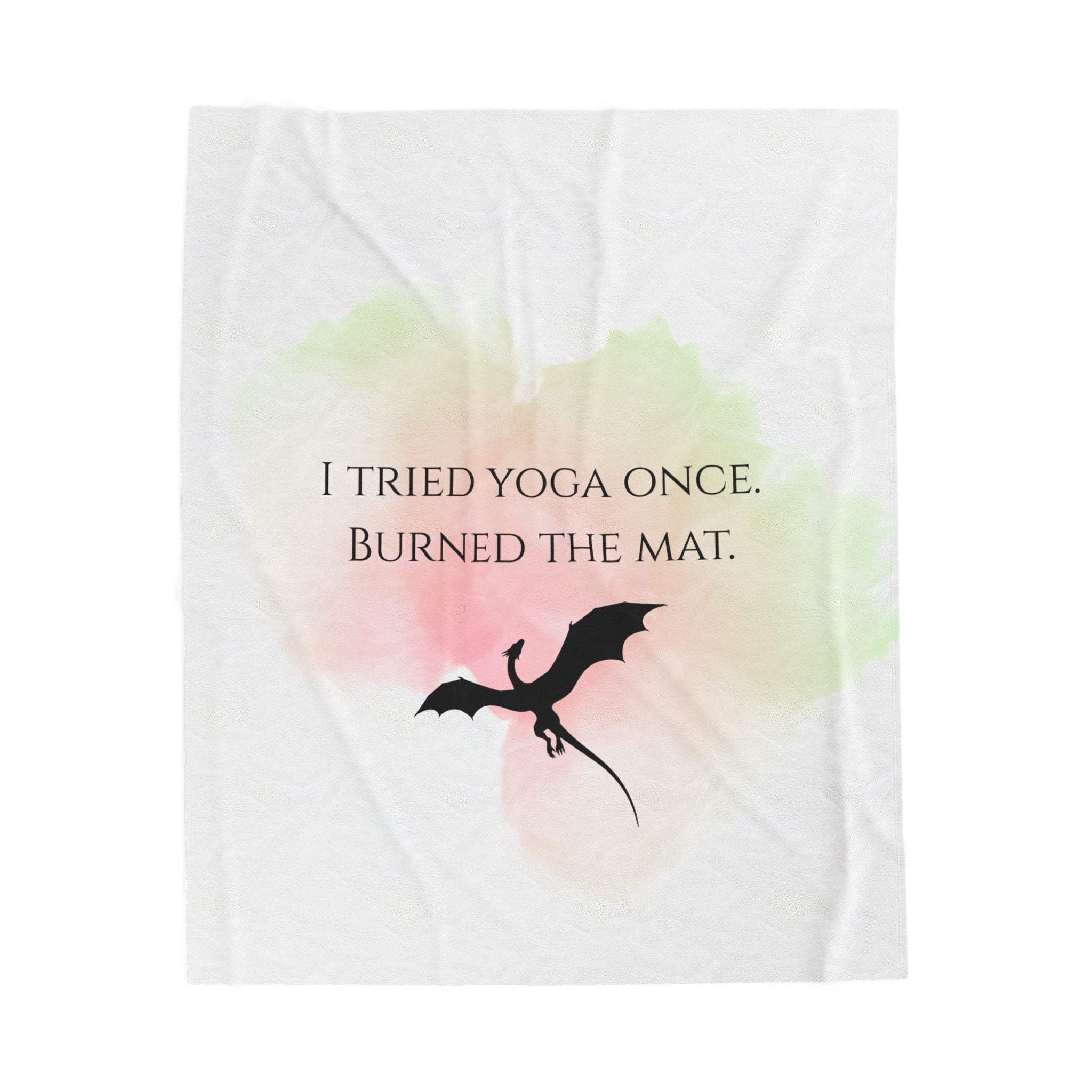 Velveteen Plush Blanket - Funny 'I Tried Yoga Once. Burned The Mat.' Dragon Design, Cozy Gift for Yoga Lovers & Fantasy Fans
