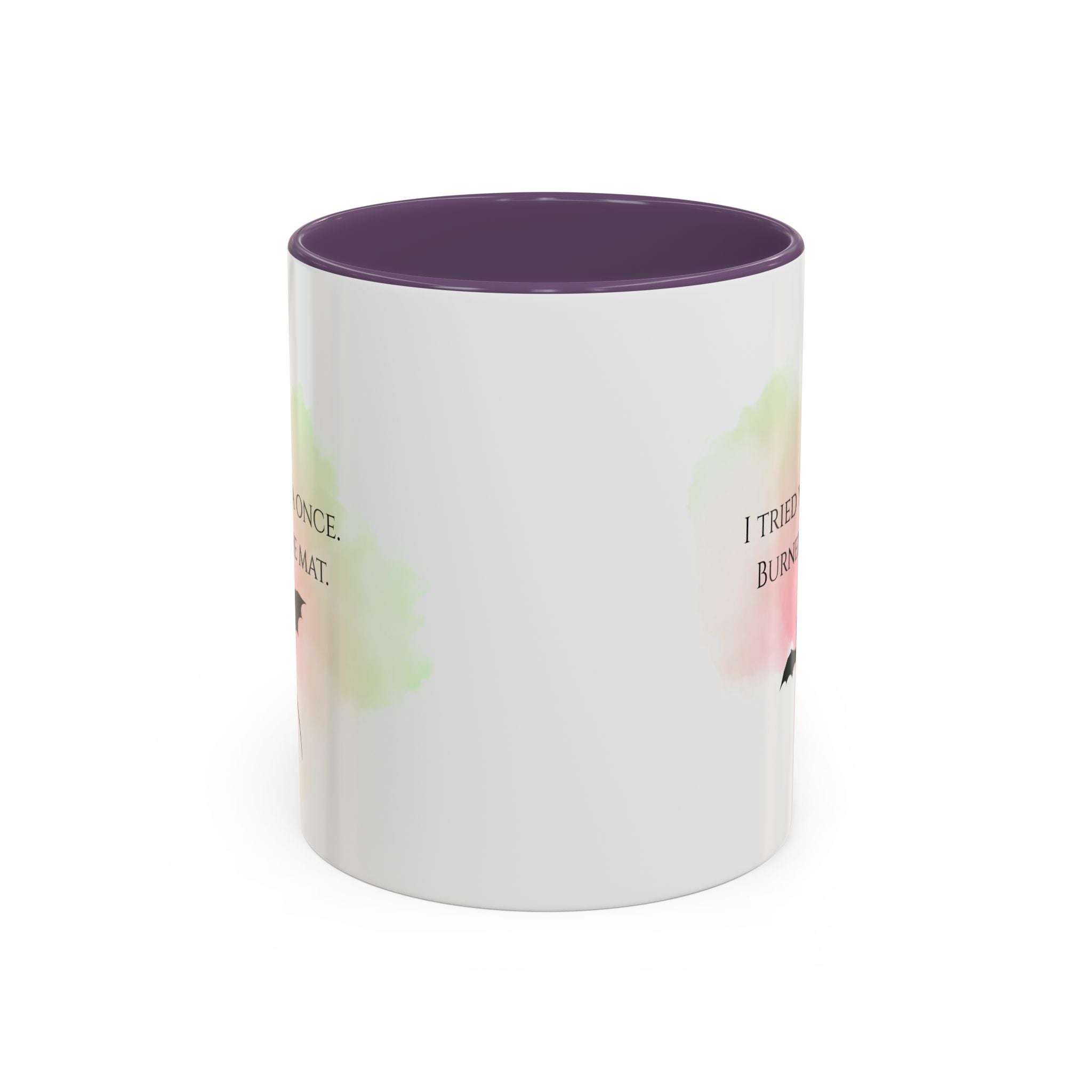 Yoga Humor Coffee Mug — "I Tried Yoga Once, Burned the Mat" Accent Mug