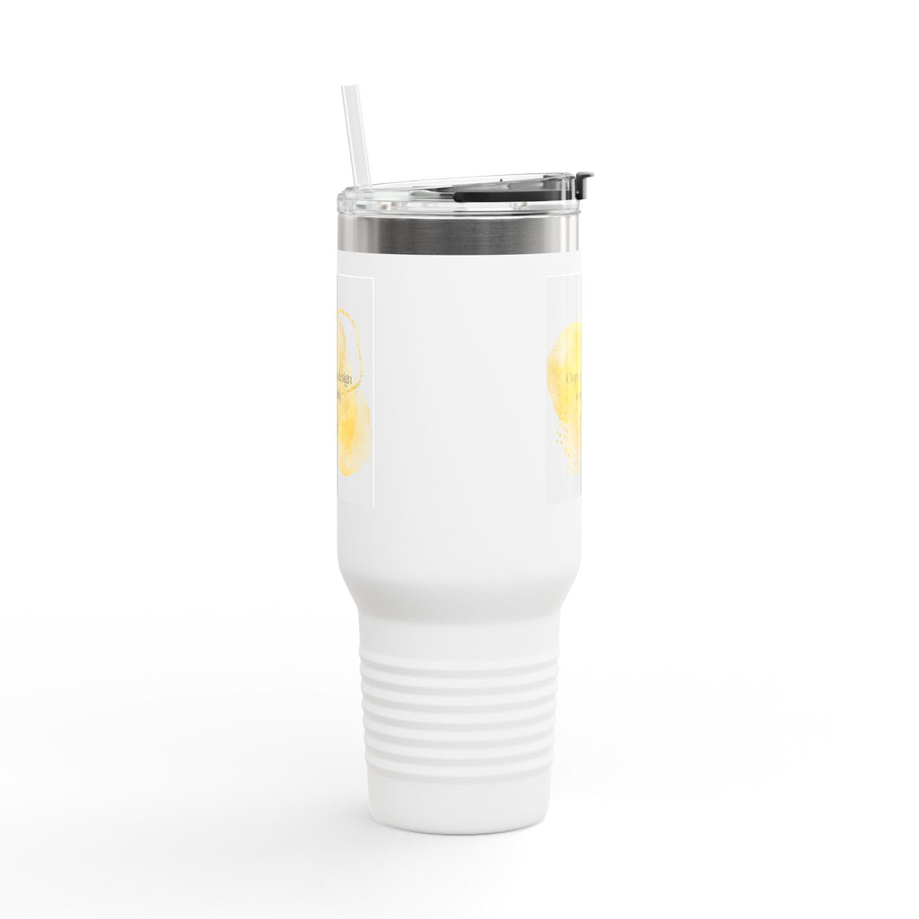 40oz Insulated Travel Mug — Yellow Watercolor Lemon 'Chaos is Just a Delicious Opportunity'