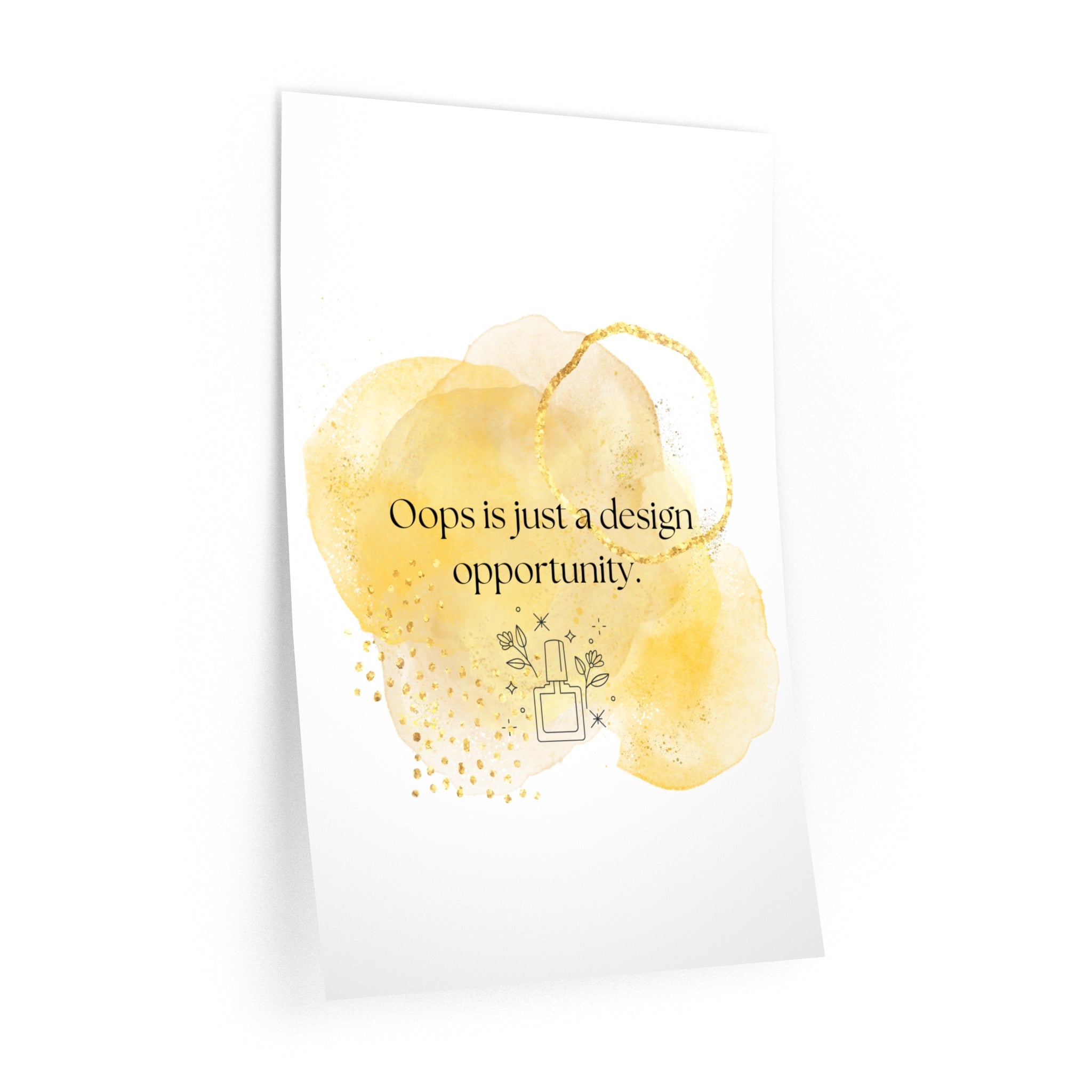 Wall Decal — "Oops is just a design opportunity." Yellow Watercolor Art Sticker
