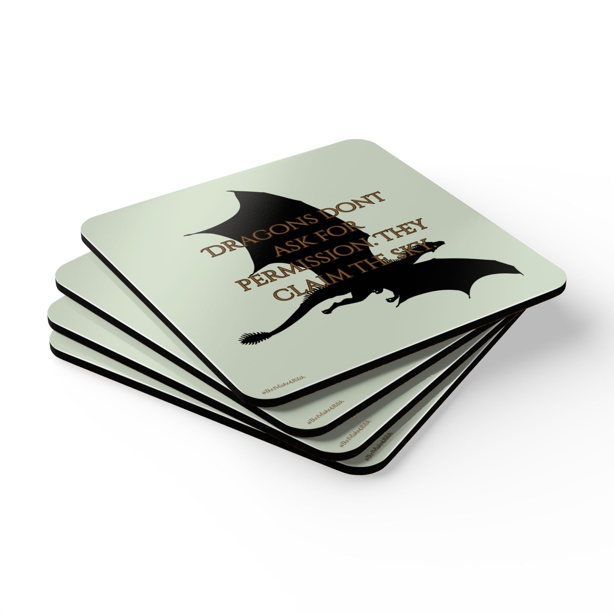 Dragon Silhouette Cork Coaster Set – "Dragons Don't Ask For Permission, They Claim The Sky"