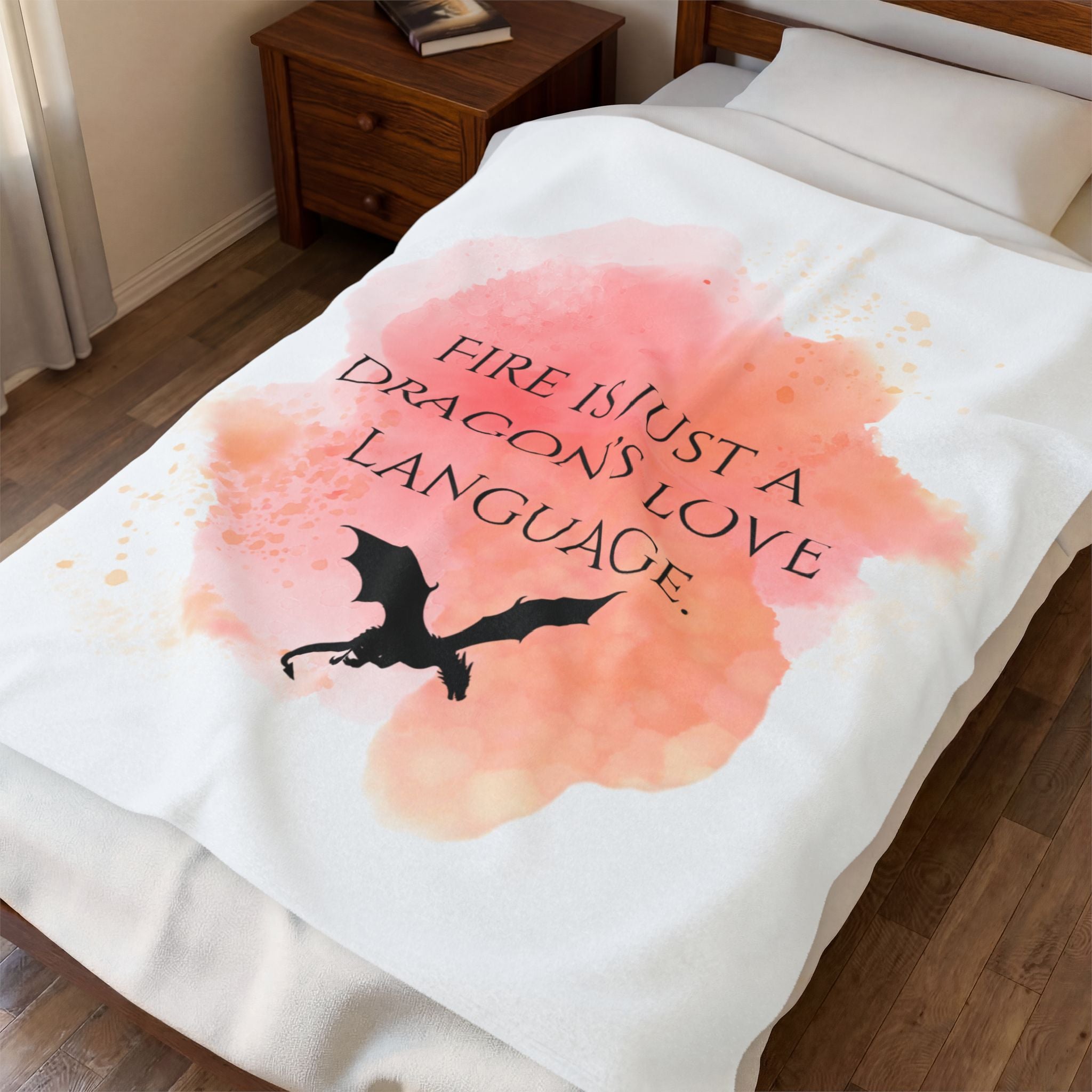 Velveteen Plush Blanket — “Fire Is Just A Dragon’s Love Language” Soft Throw for Fantasy Fans