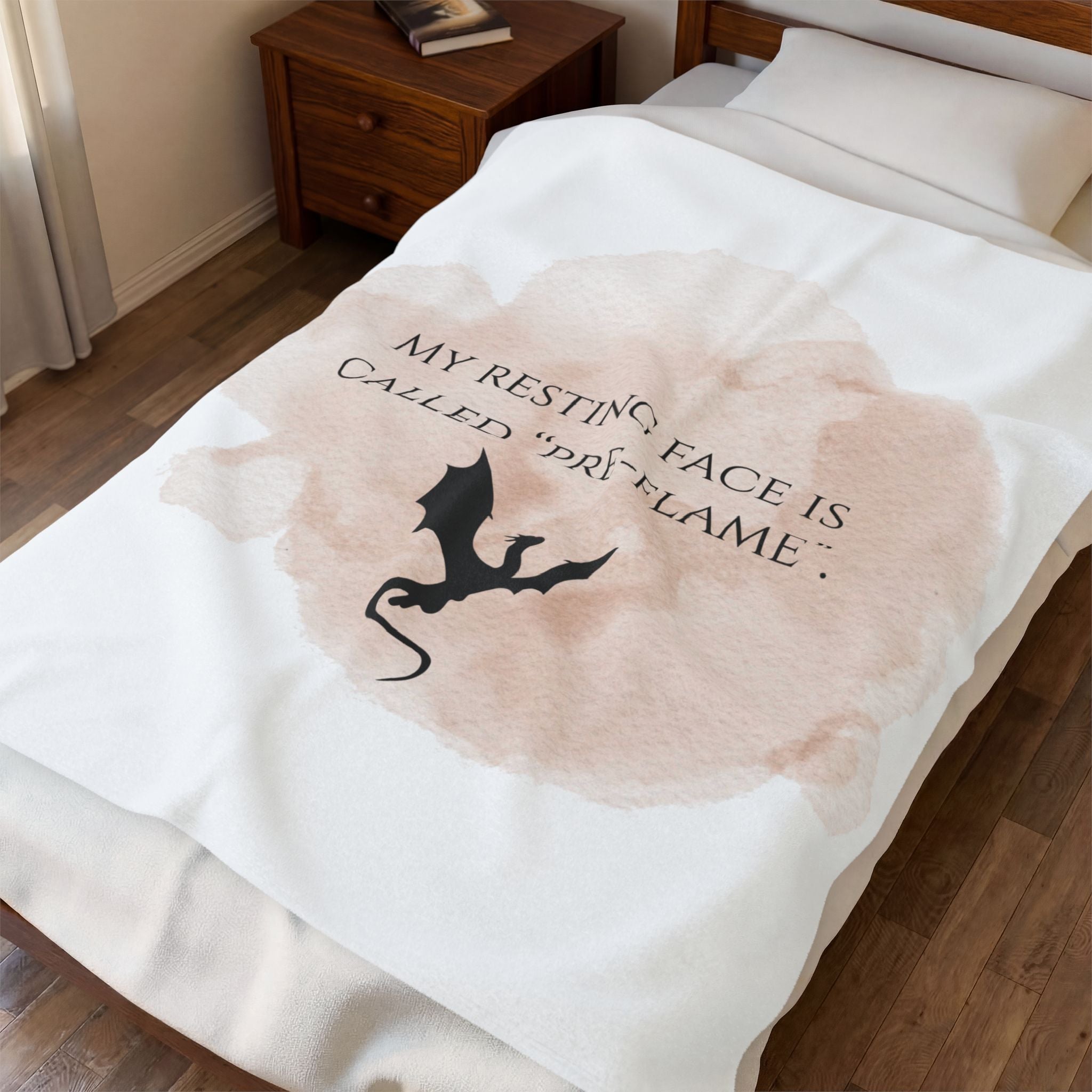 Velveteen Plush Blanket — 'My Resting Face Is Called "Pre-Flame"' Dragon Cozy Throw