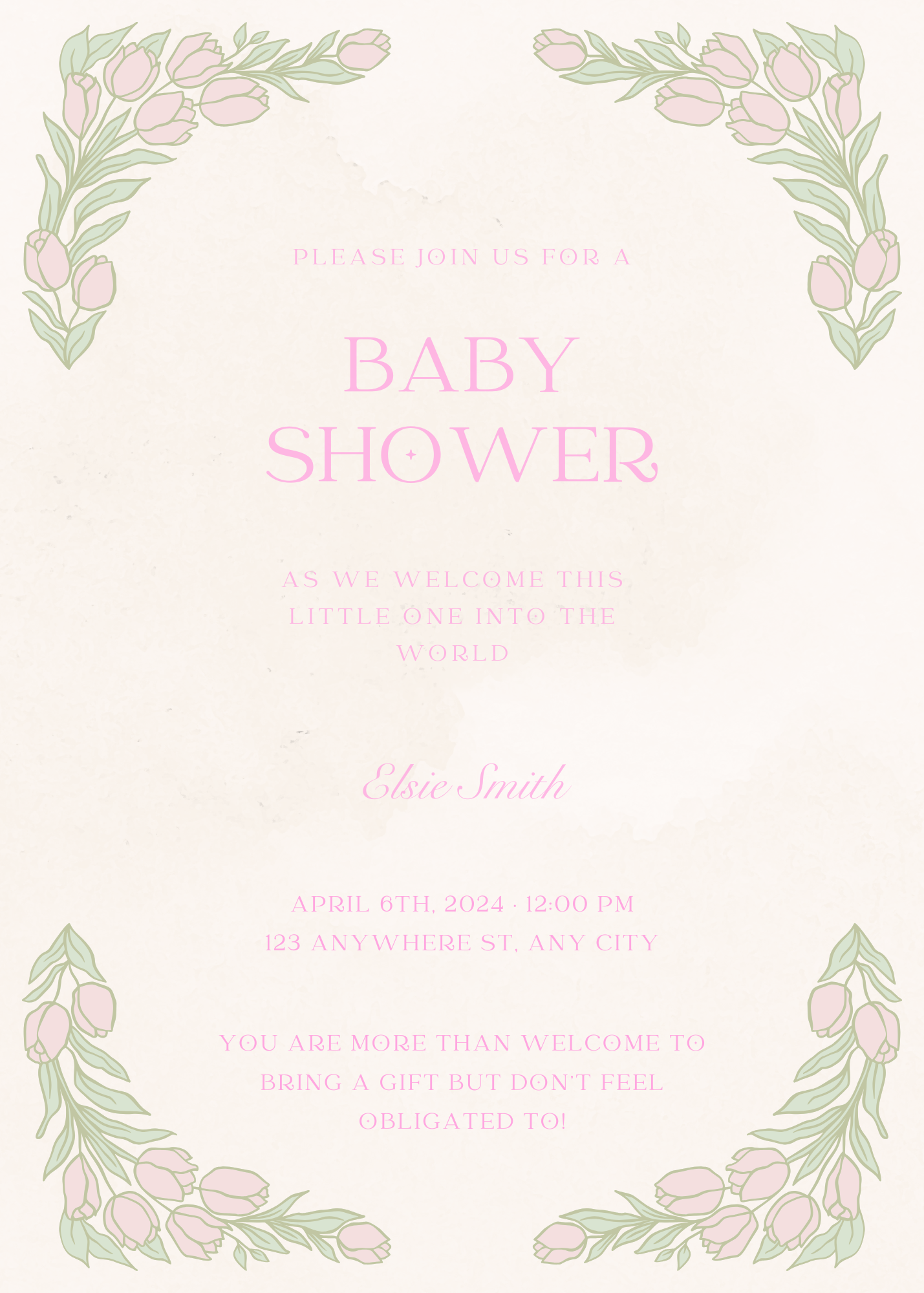 Baby Shower Invitation - Pink Floral